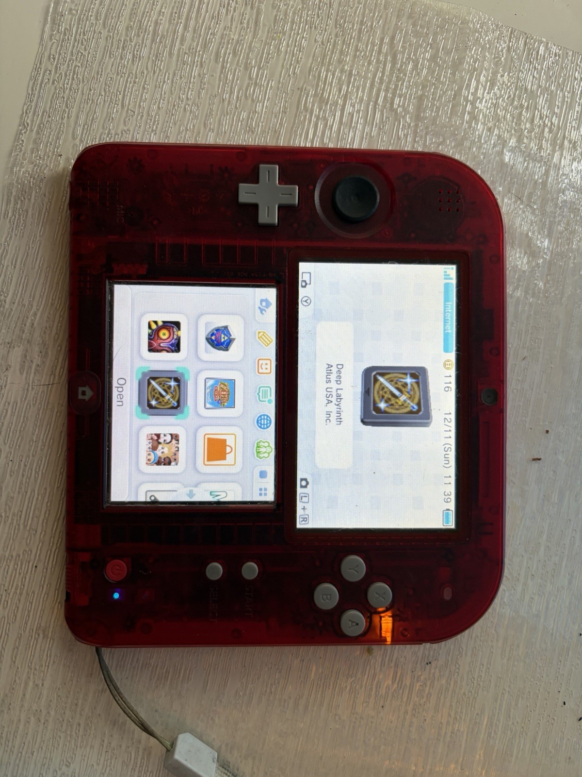 Rare Nintendo 2DS Clear Ruby-Red Console/Charger/4 Games/ Mario Carrying Case
