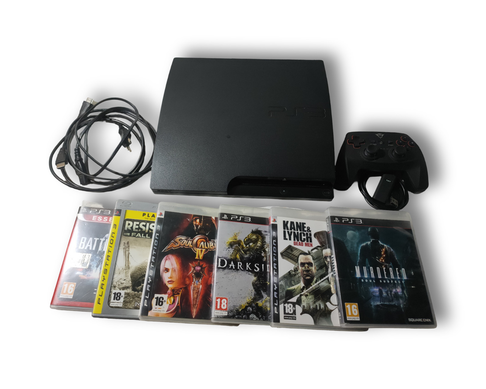 Sony Playstation 3 Slim PS3 Console with 6 Games, Trust GXT Controller and Cables.