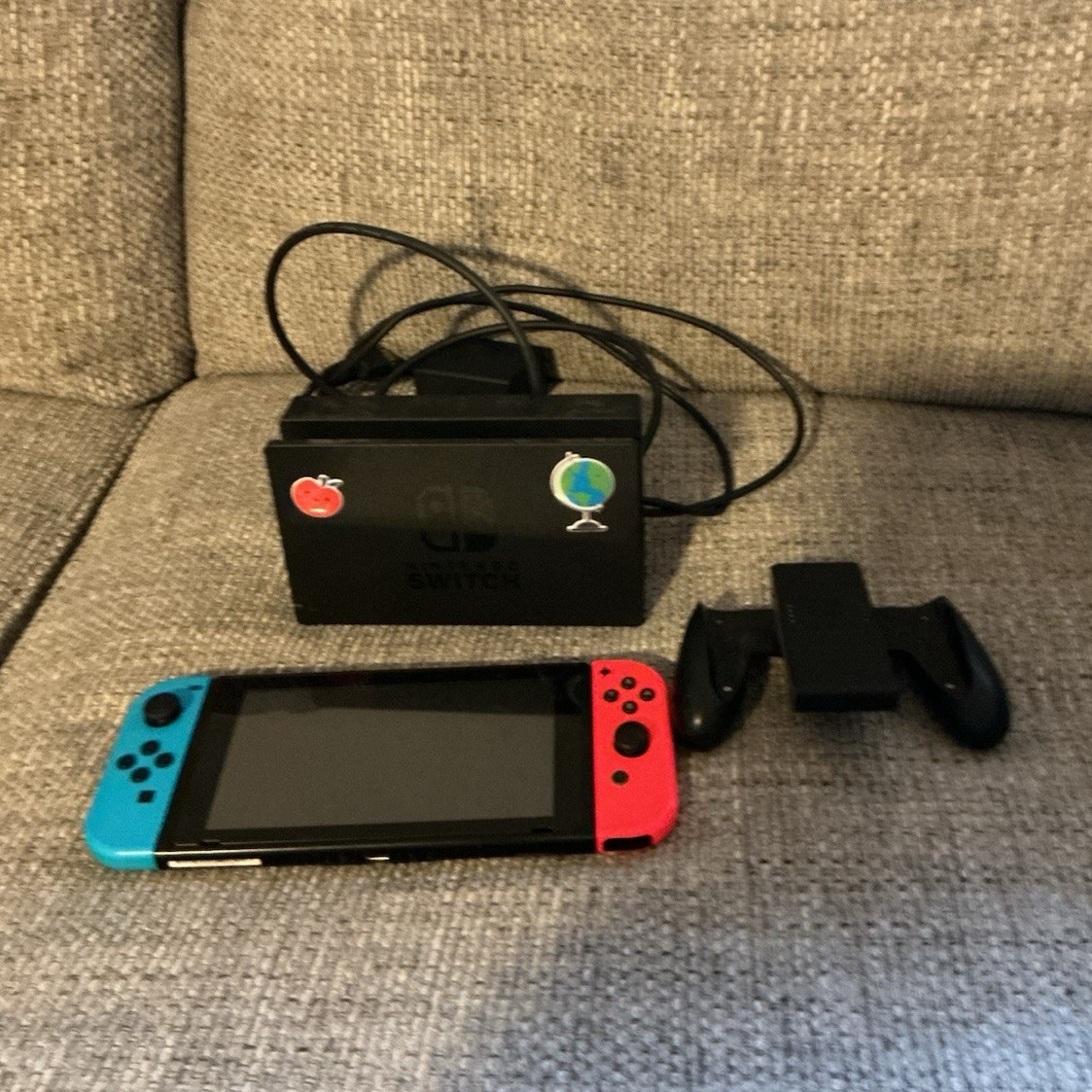 Nintendo Switch Console Black w/ Dock, Neon Red/Blue Joy-Cons, Grip, HDMI