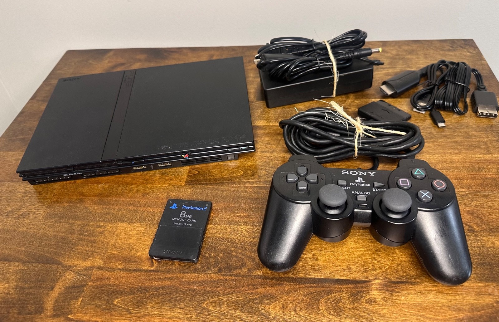 Sony PlayStation 2 Slim (PS2) w/ DualShock2 Controller, Memory Card, PS2-to-HDMI
