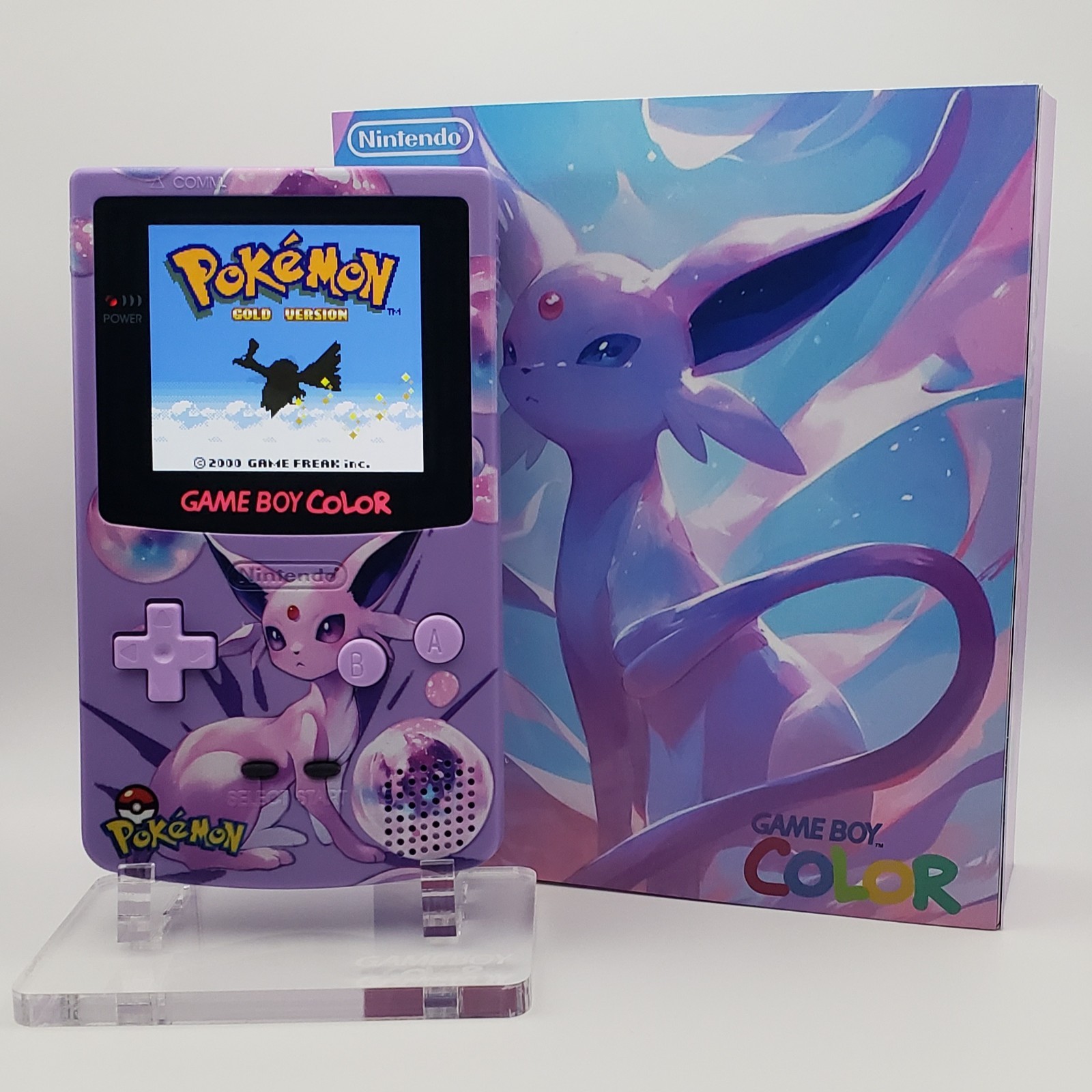 Laminated OLED Screen – Espeon Game Boy Color w/ Case – New Speaker, Recapped