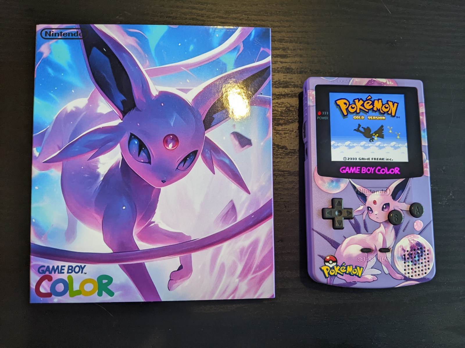 Pokemon Espeon Theme Gameboy Color GBC, OLED Screen and Box