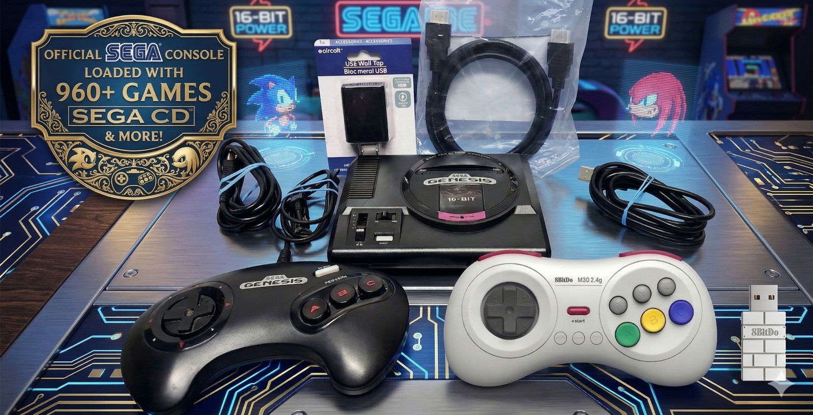 Sega Genesis Mini 960+ Sega CD Sega 32X LOADED & NEW 8BitDo Wireless M30 Gamepad