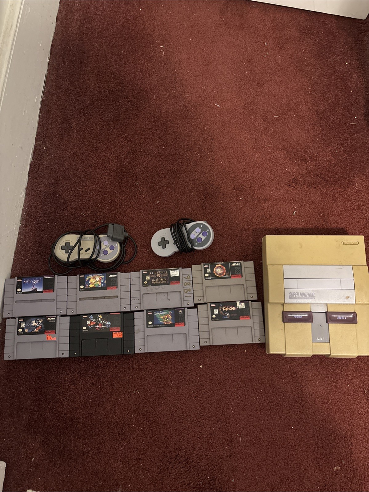 Super Nintendo System SNES Console Video Game Bundle ( LOT ) With 8 Games