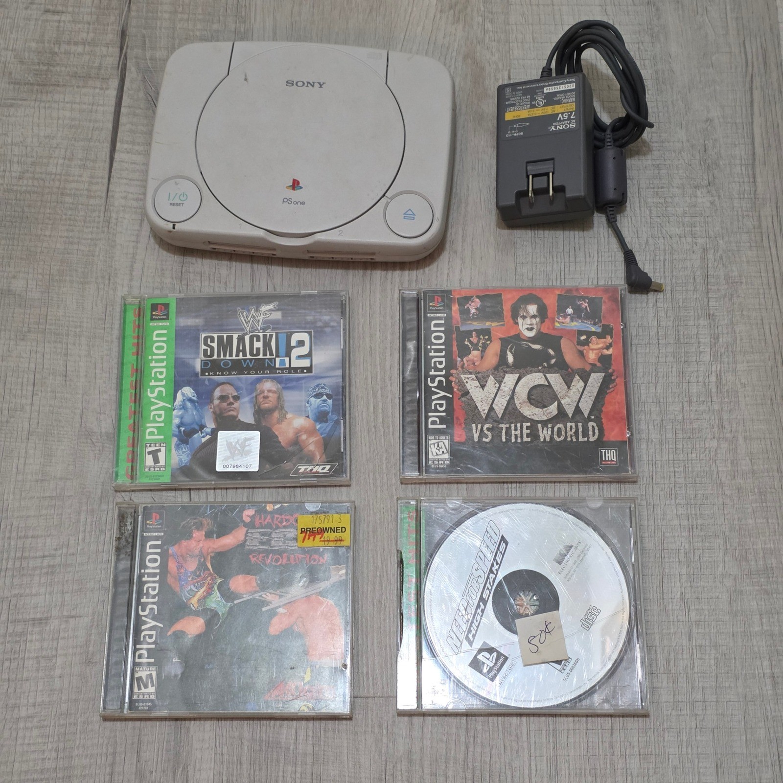 Sony PSone Console SCPH-101 Bundle Power Adapter 5 Games TESTED READ DESCRIPTION