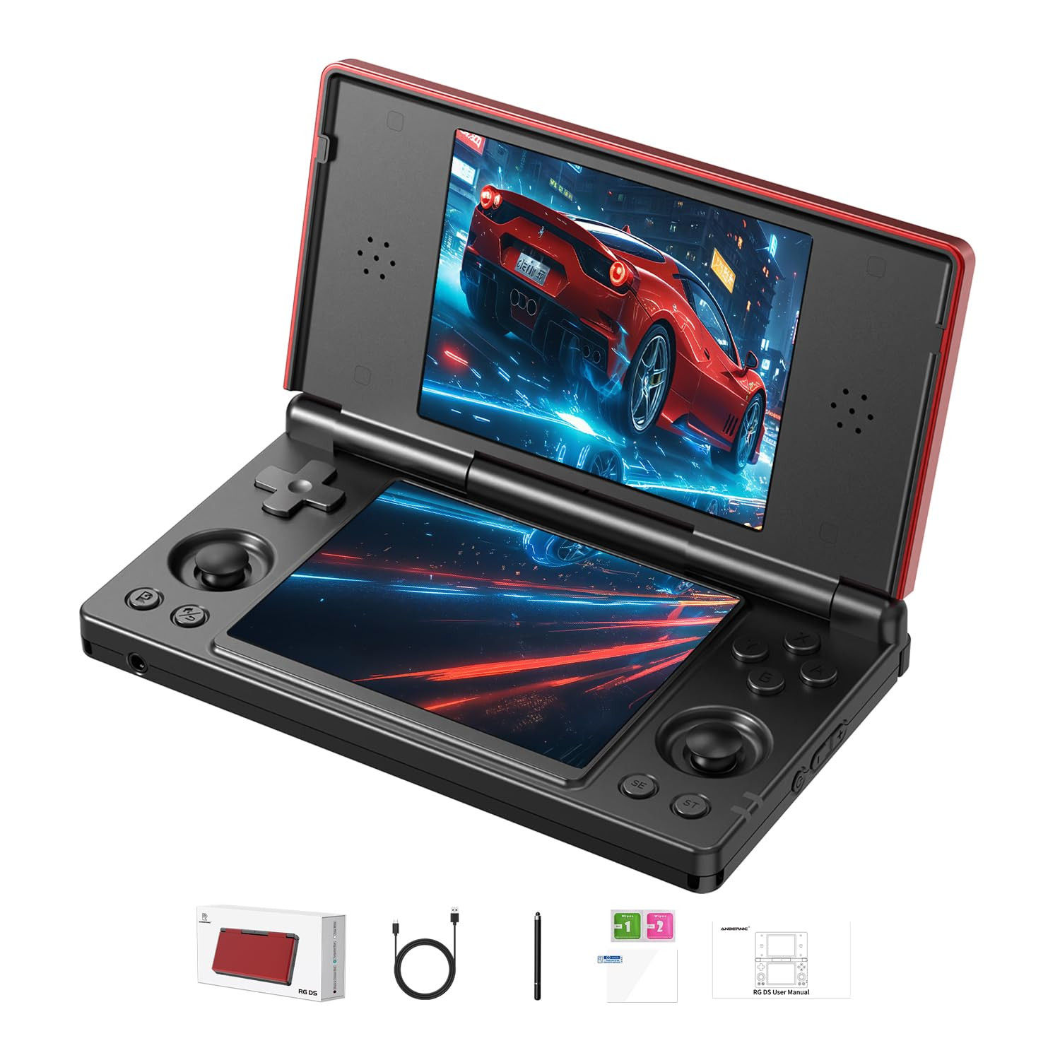 RG DS Dual-Screen Retro Gaming Console 3+32GB Android Portable Arcade Black