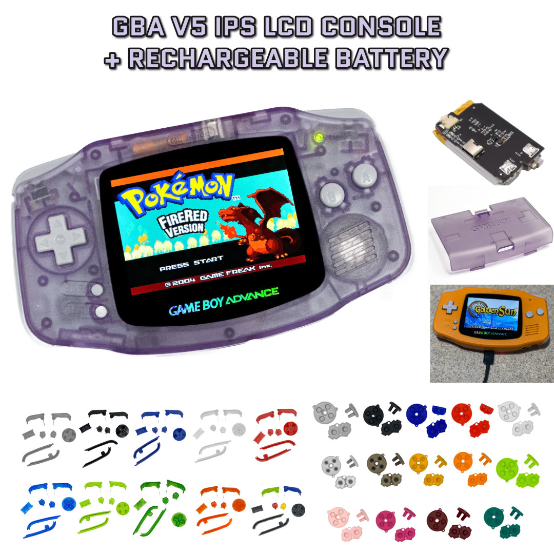 Nintendo Game Boy Advance GBA V5 IPS ATOMIC Purple USB-C Rechargeable Battery