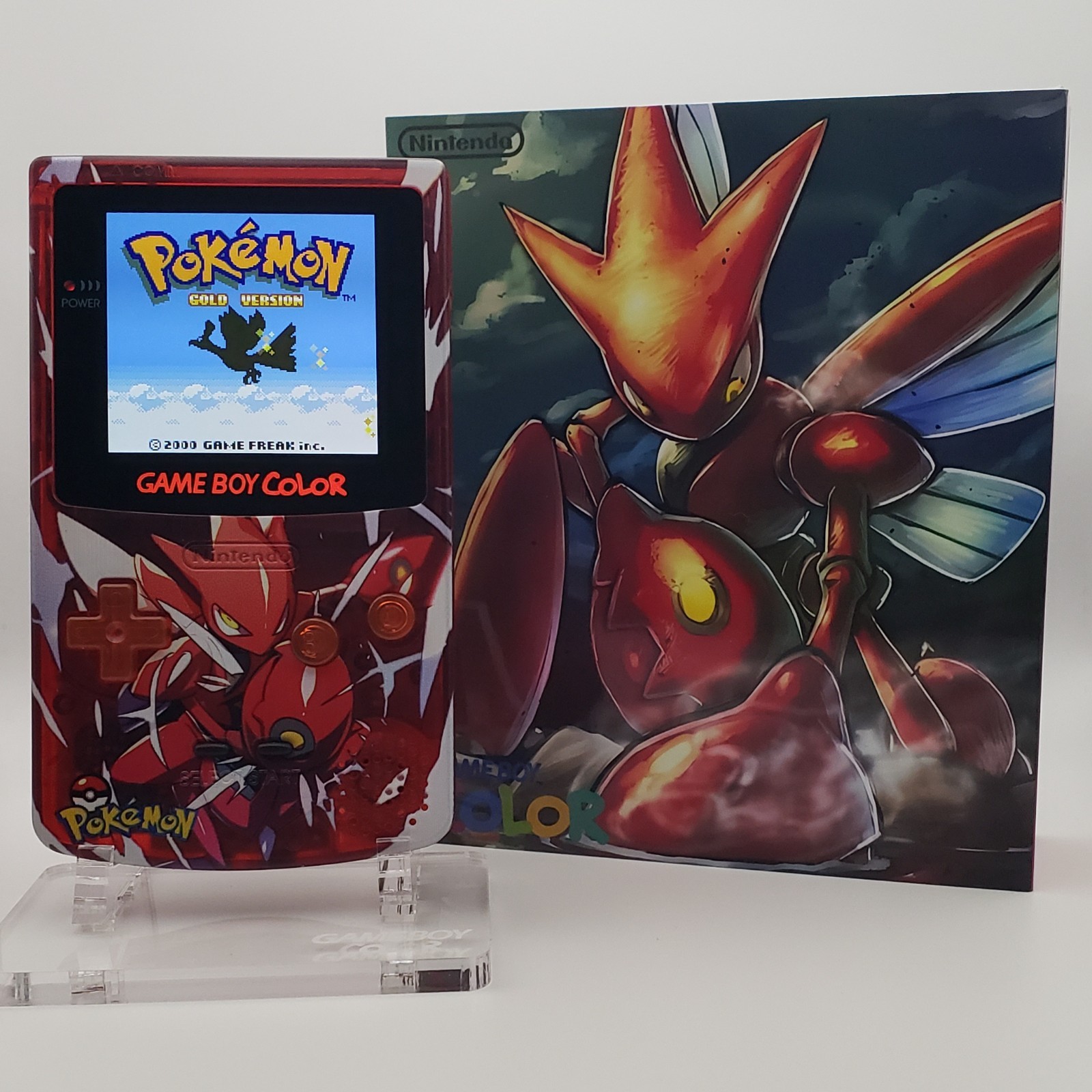Laminated OLED Screen – Scizor Game Boy Color w/ Case – New Speaker, Recapped