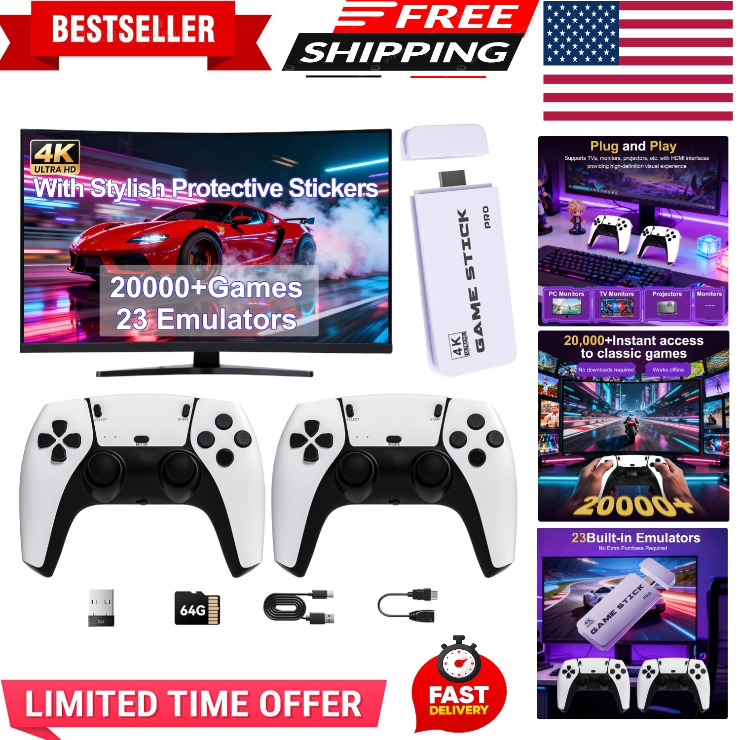 2026 New Retro Gaming Console, Retro Gaming Stick Pro with 20,000+ Classic Ga…