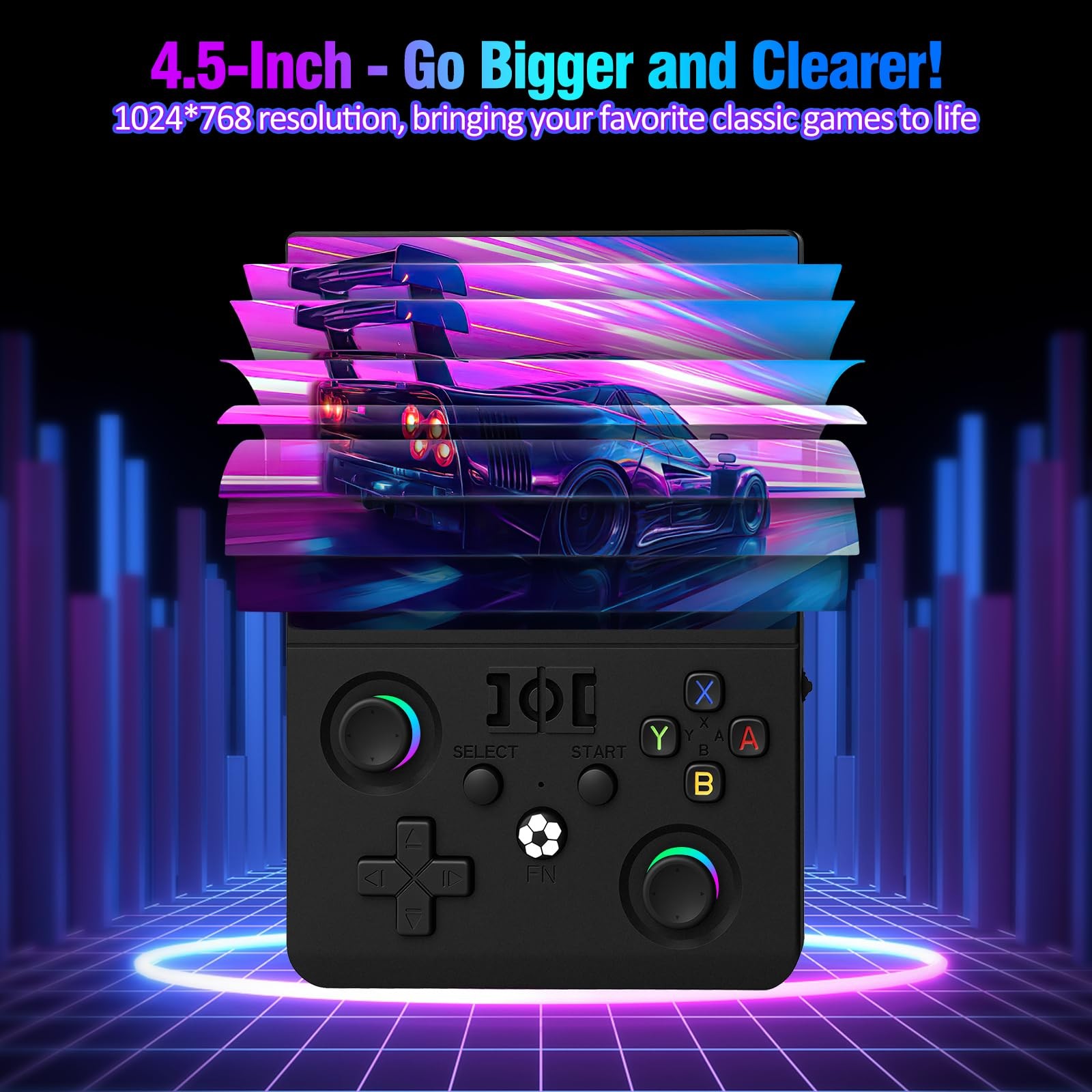 R36MAX Ⅱ Retro Handheld Game Console, 4.5″ IPS HD Screen 1024*768 Retro Gamin…
