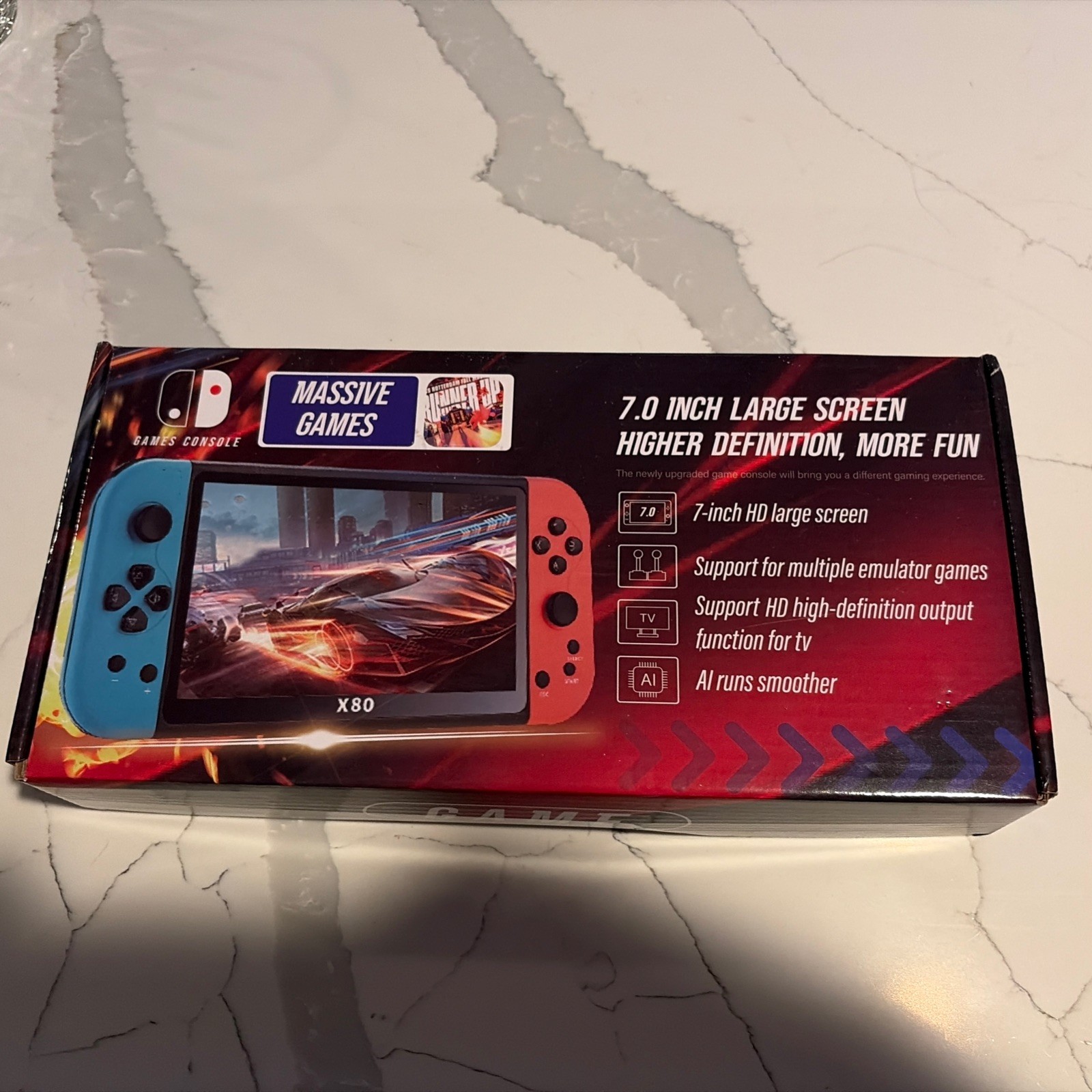 X80 Blue red Handheld Game Console 30000 Games 7 Inch HD Output