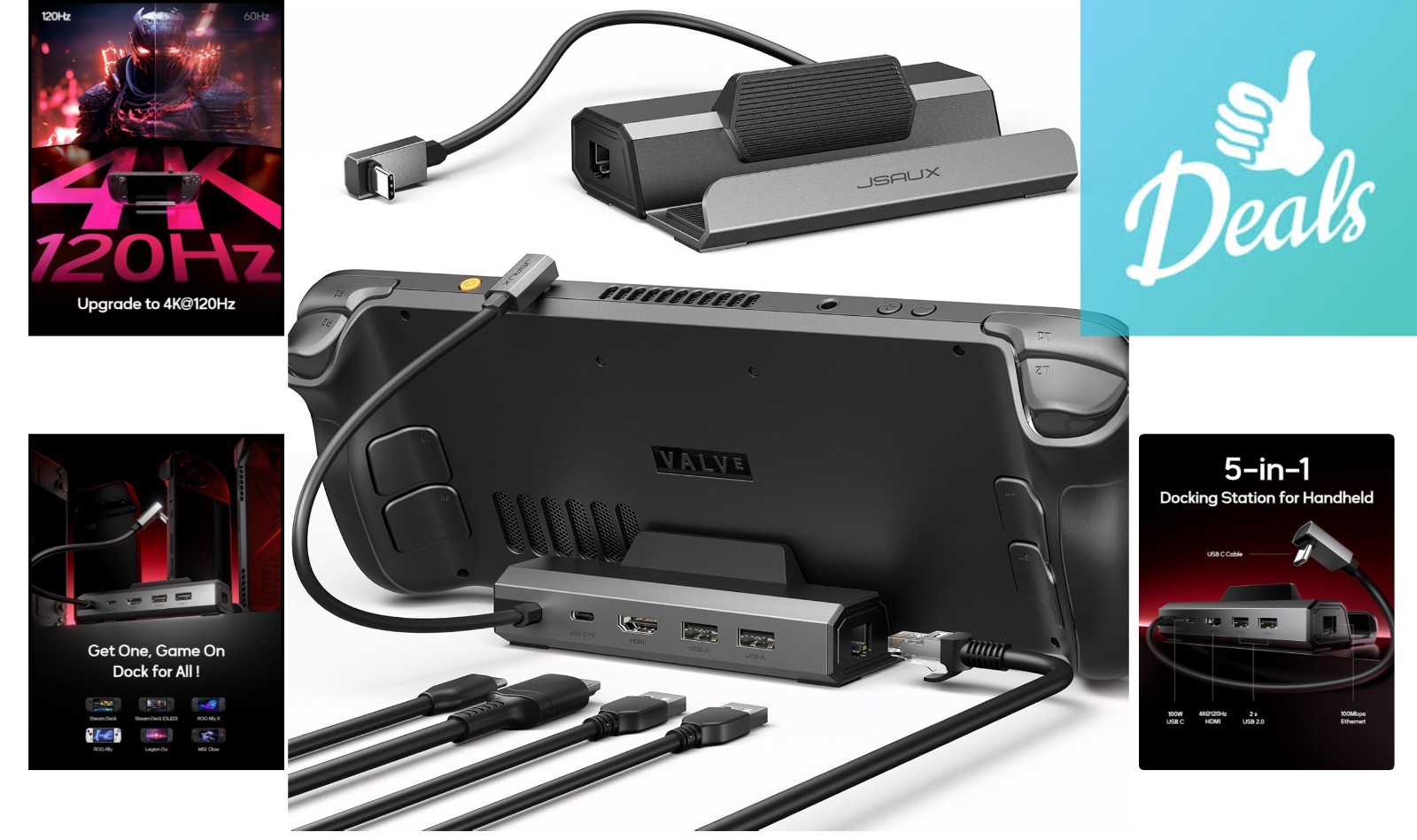 Upgraded 5-in-1 Docking Station for Steam Deck, ROG Ally X, & Legion Go 4K@120Hz