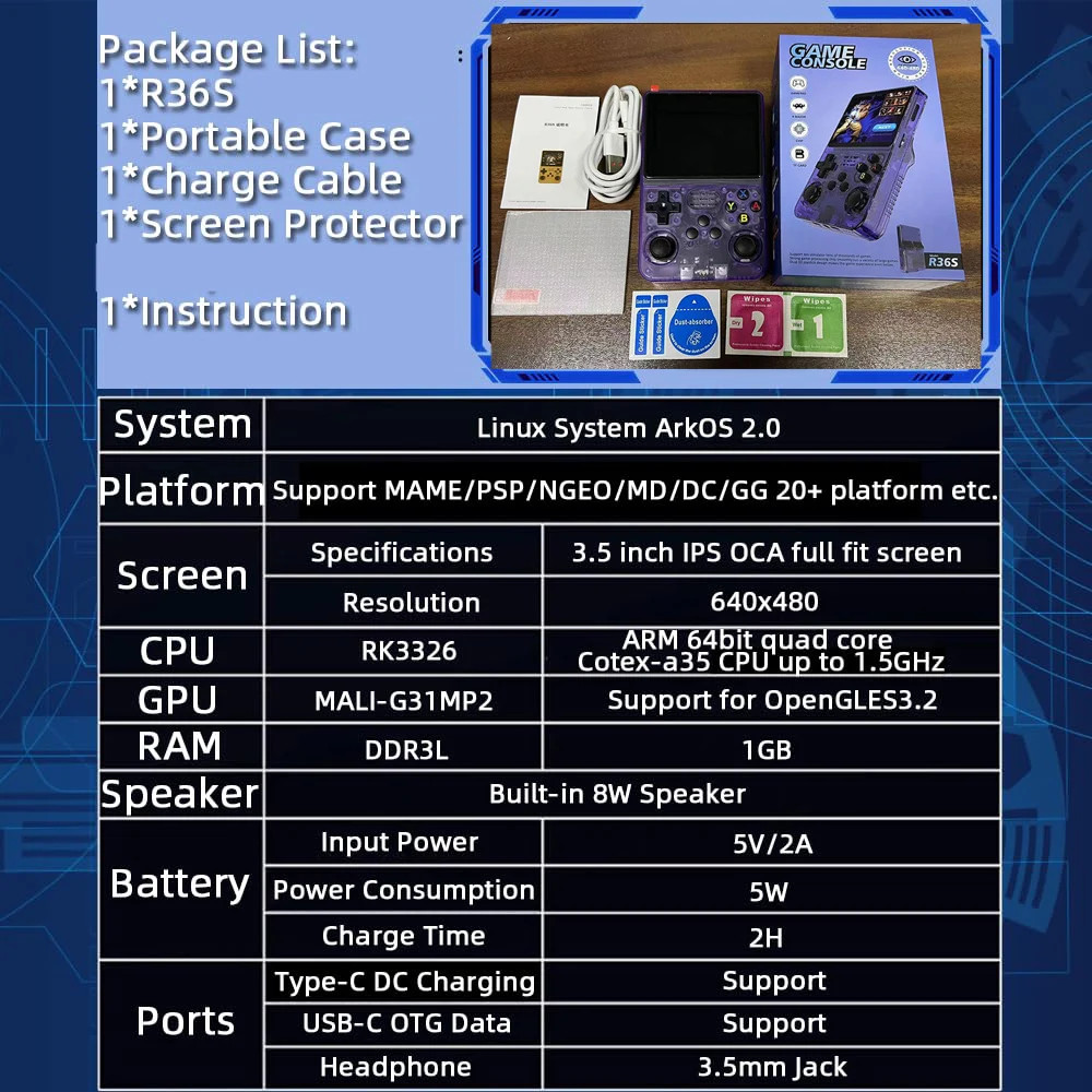 Portable Retro Handheld Gaming Console 3.5″ IPS Screen 64GB 20K Games