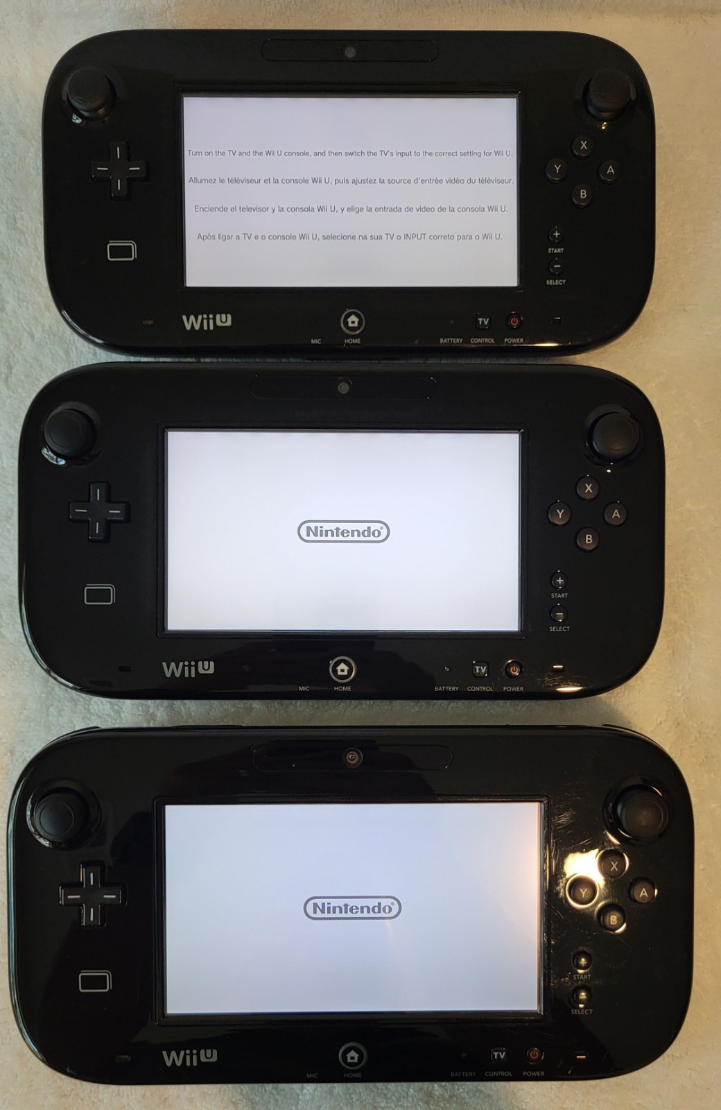 Lot of 3 Nintendo Wii U GamePad Only OEM WUP-010 Cleaned, Tested, Working
