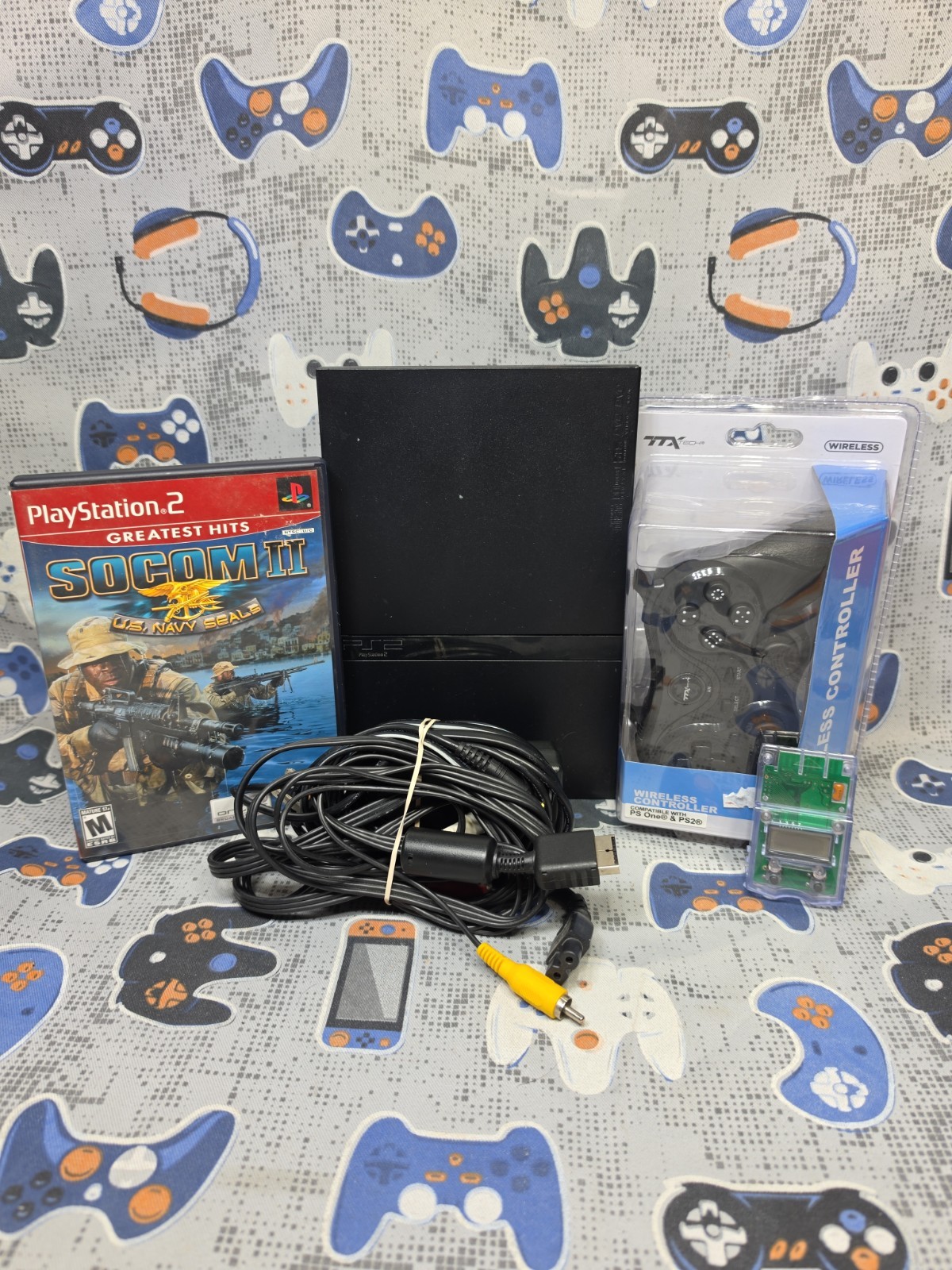 Sony PlayStation 2 PS2 SLIM SCPH-75001 W/CORDS,WIRELESS CONTROLLER, 1 GAME
