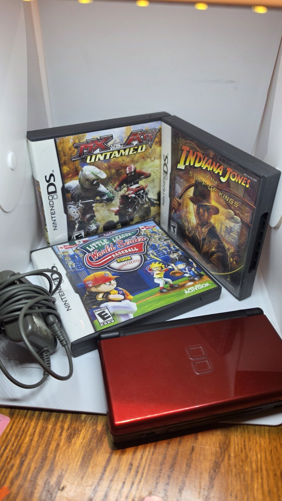 Nintendo DS Lite Crimson Red Bundle Indiana Jones MX vs ATV Tested