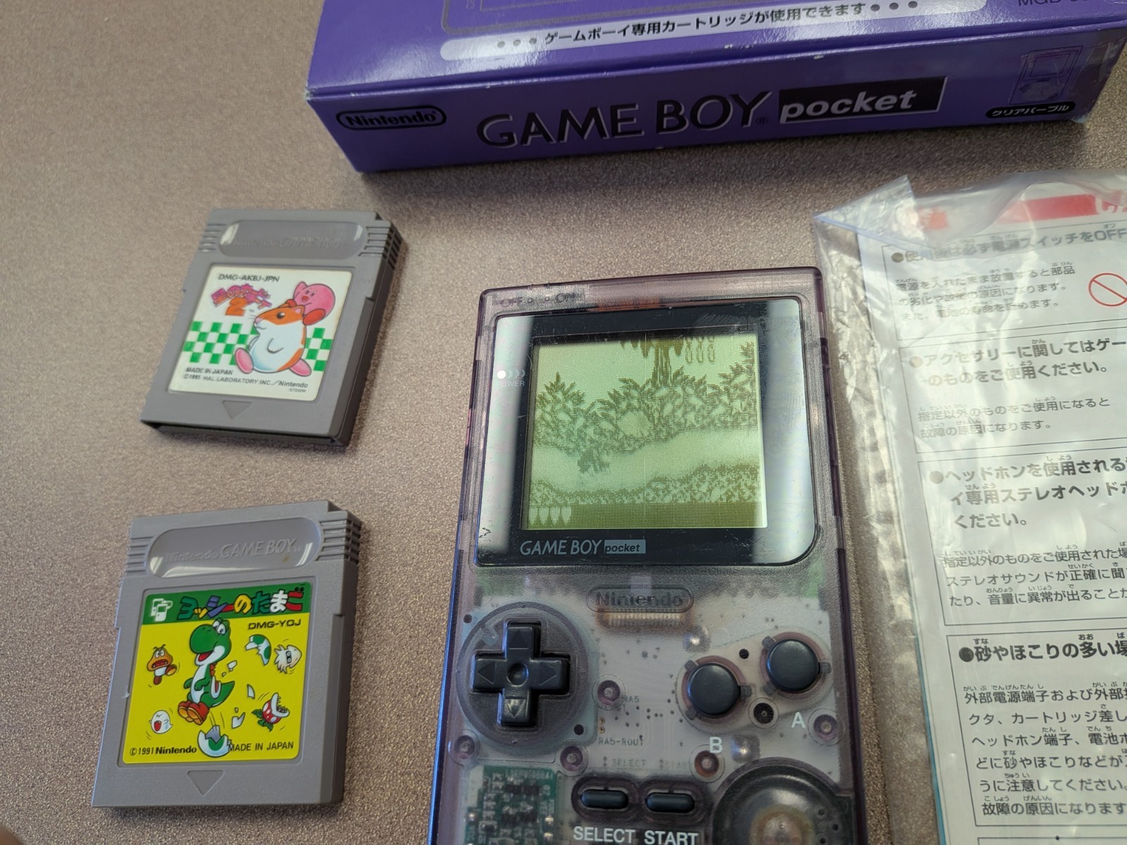 Gameboy Pocket System Atomic Purple Tested Works Three Games CIB