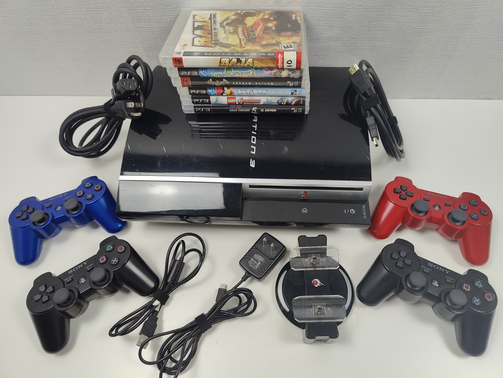 Sony PlayStation 3 Fat PS3 80GB Console CECHK01 w/4 Controllers 6 Games *Read*