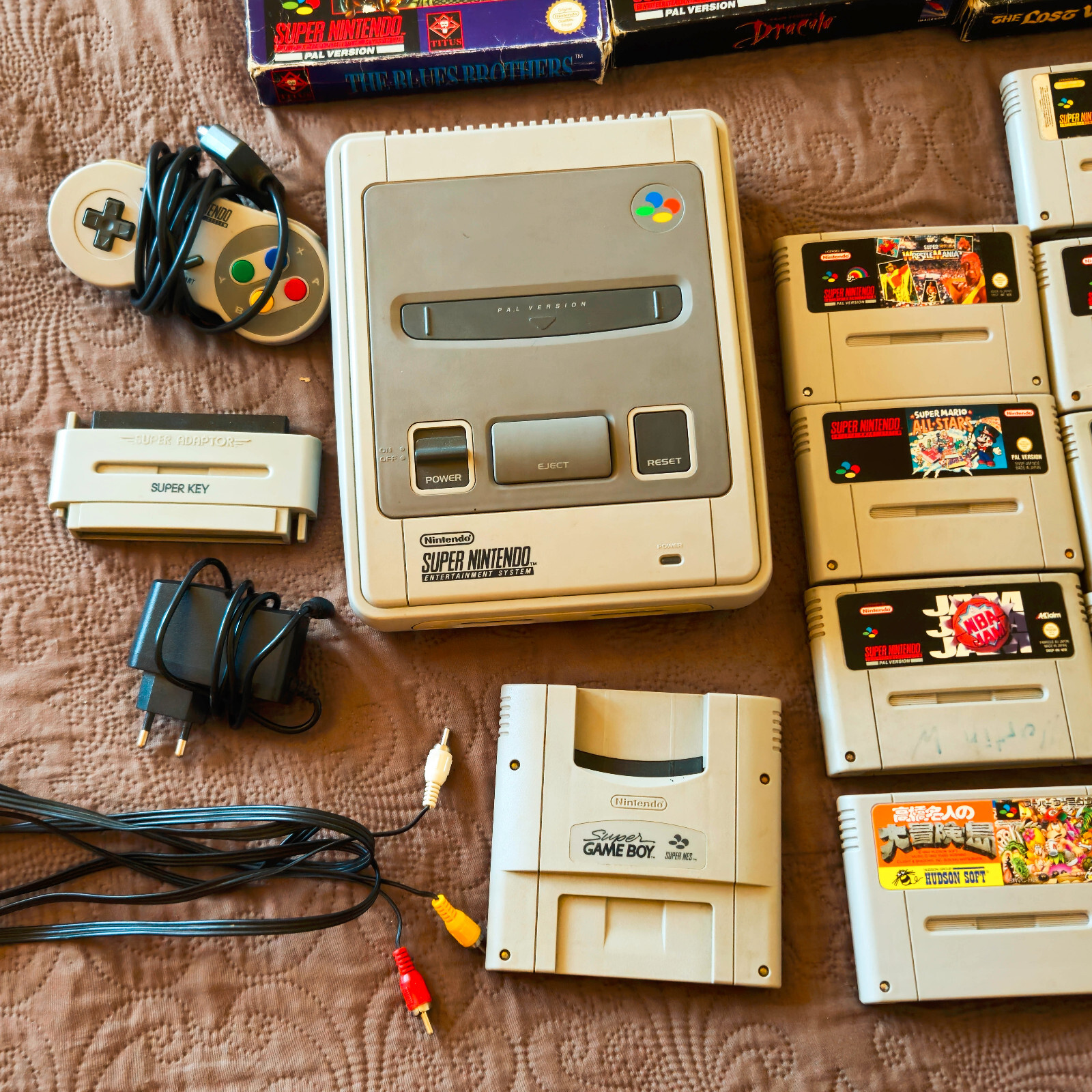 Super Nintendo Snes bundle games console region adapter boxed joblot donkey kong