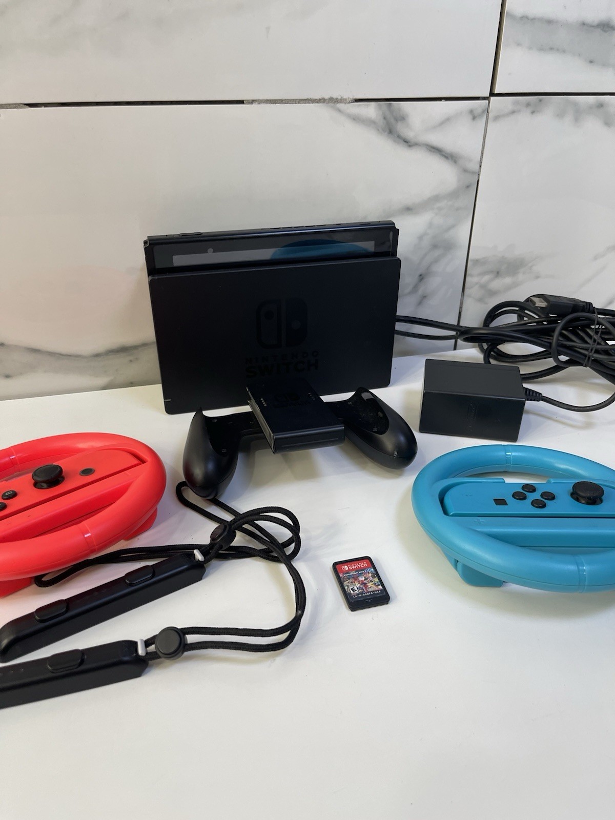 Nintendo Switch Console Bundle Mario Kart Dock Joy Cons Wheels Tested OEM