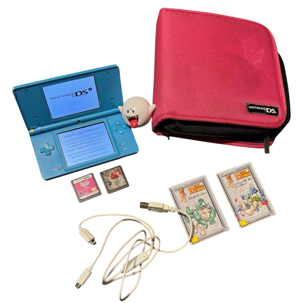Nintendo DSi Handheld Console Blue With Pink Case and Games Bundle