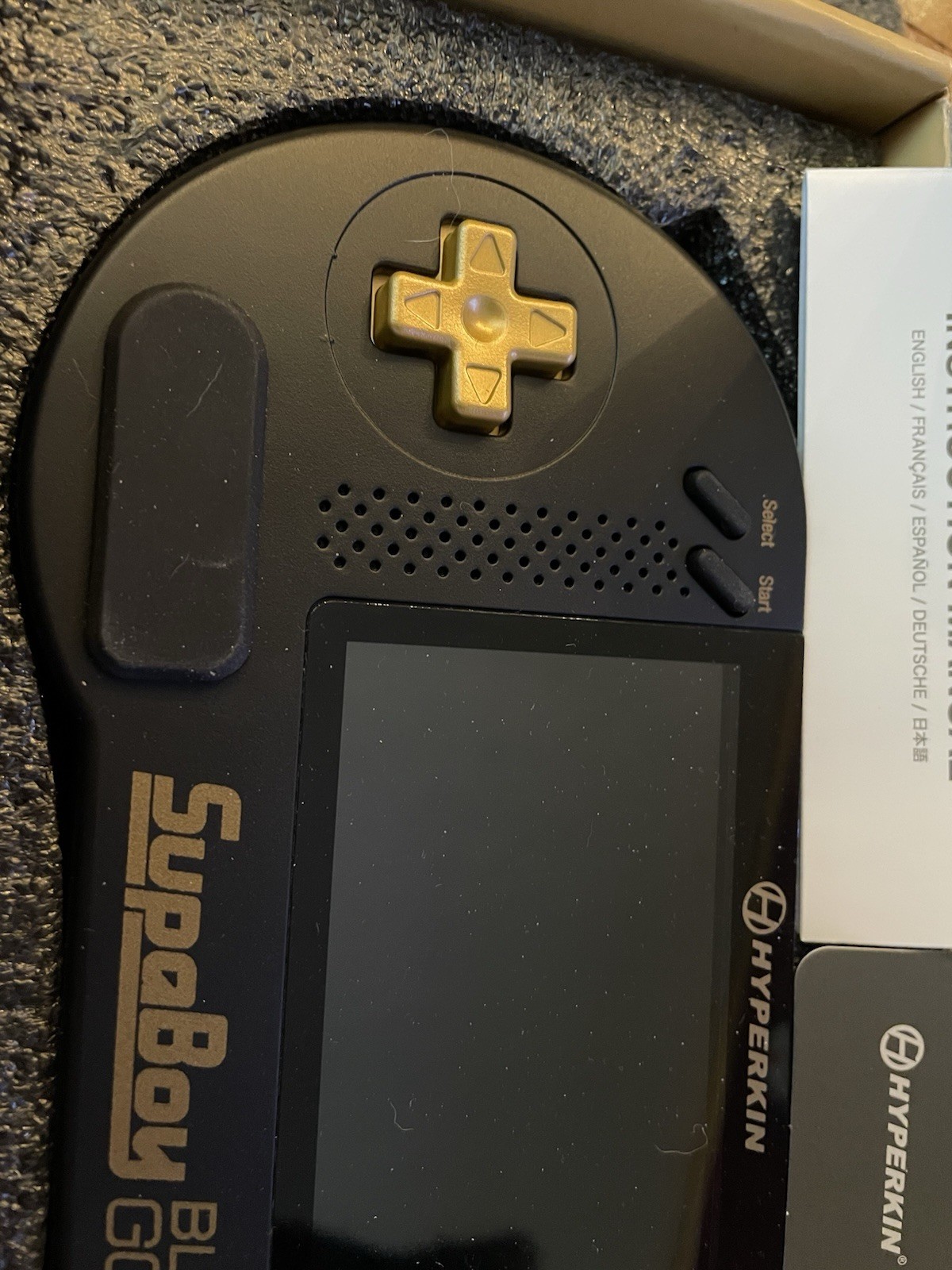 Hyperkin SupaBoy Portable Pocket Black Gold Console Two Carts Retro Gaming SNES