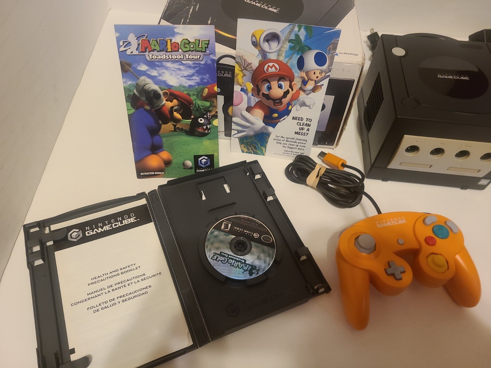 Nintendo Game Cube Black Console Box Spice Orange Controller Mario Golf