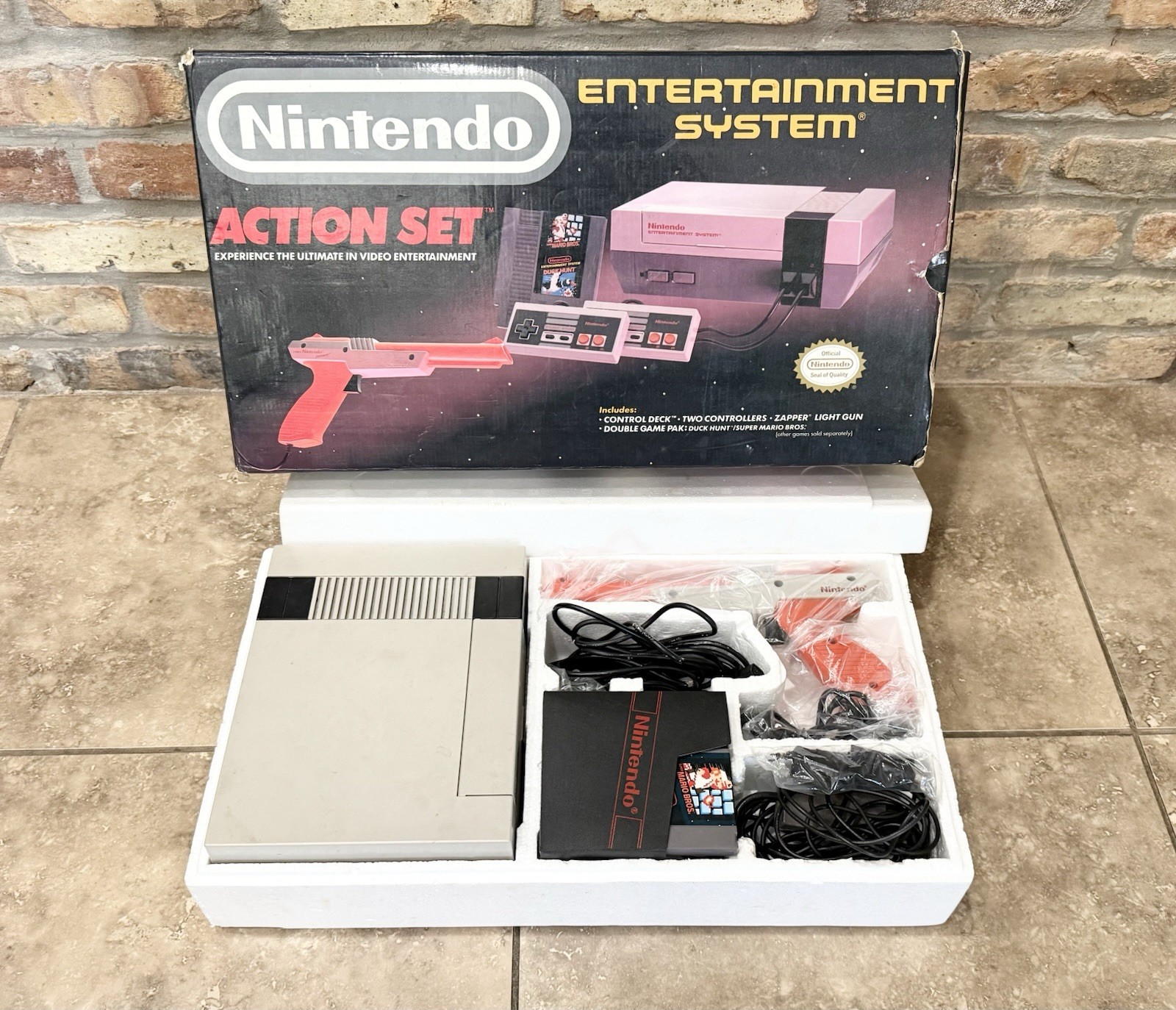 1989 NES Action Set Complete In Box Super Mario Bros Nintendo System No Manuals