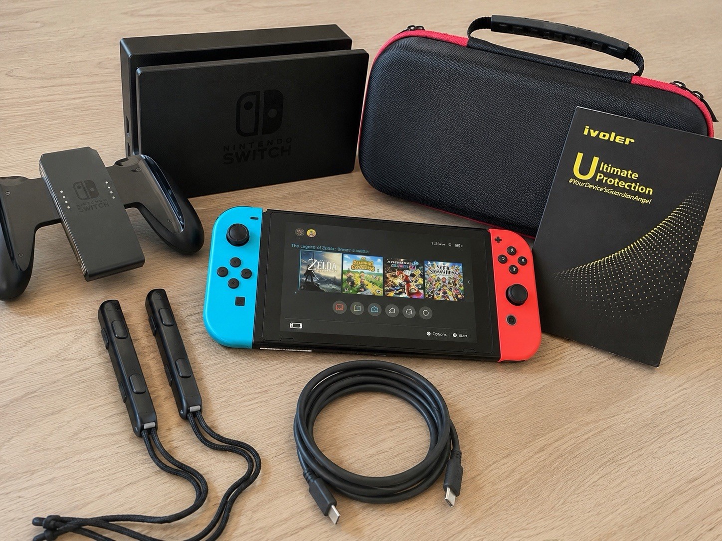 Nintendo Switch HAC-001 Console Bundle w/ Joy-Con, Dock, AC Adapter, HDMI, Case