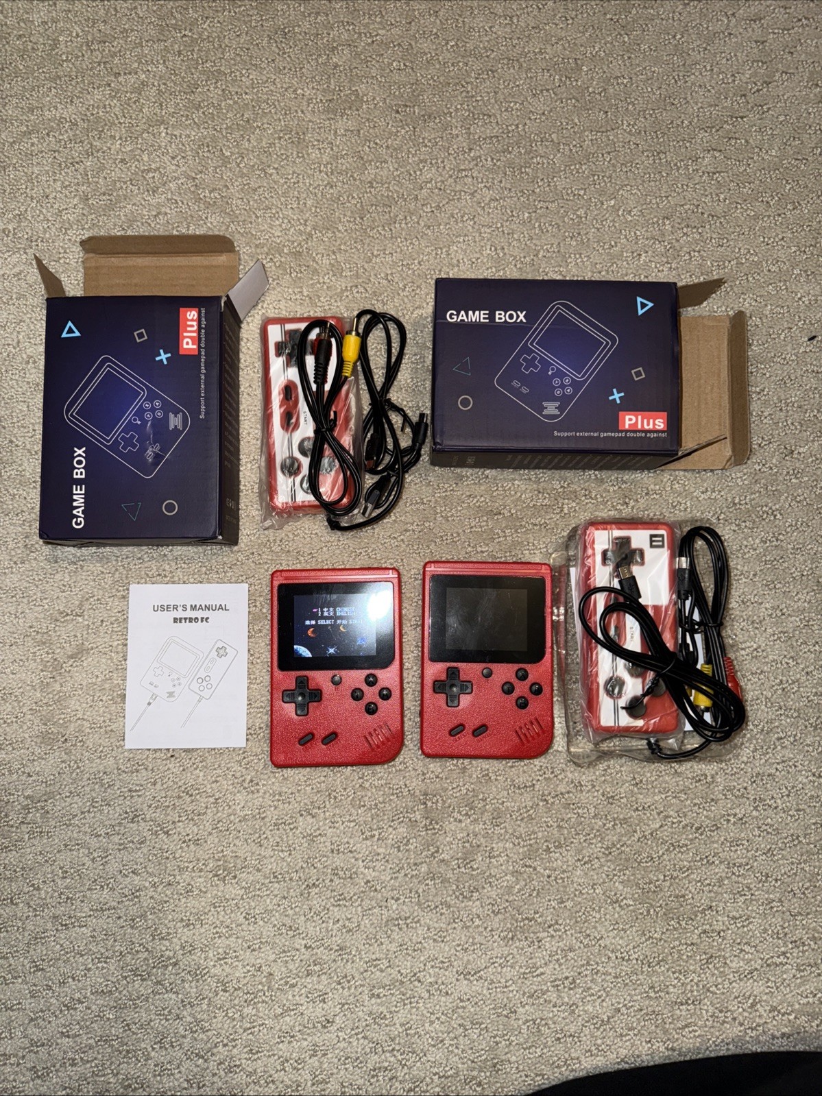 Game Box Plus Hand Held Video Game 3″LCD or Play on TV – Full Set of 2 Red