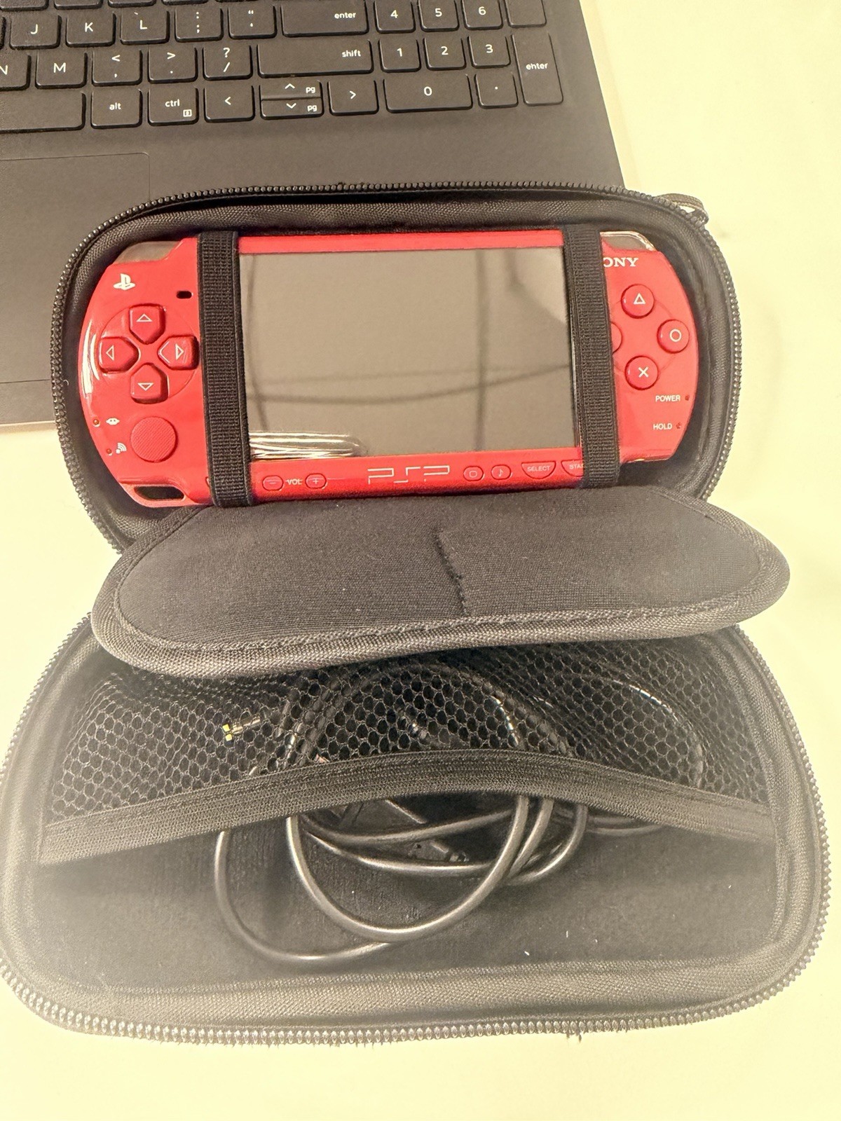 Sony PlayStation Portable PSP Red Handheld System w/ Carry Case Cable, Jack