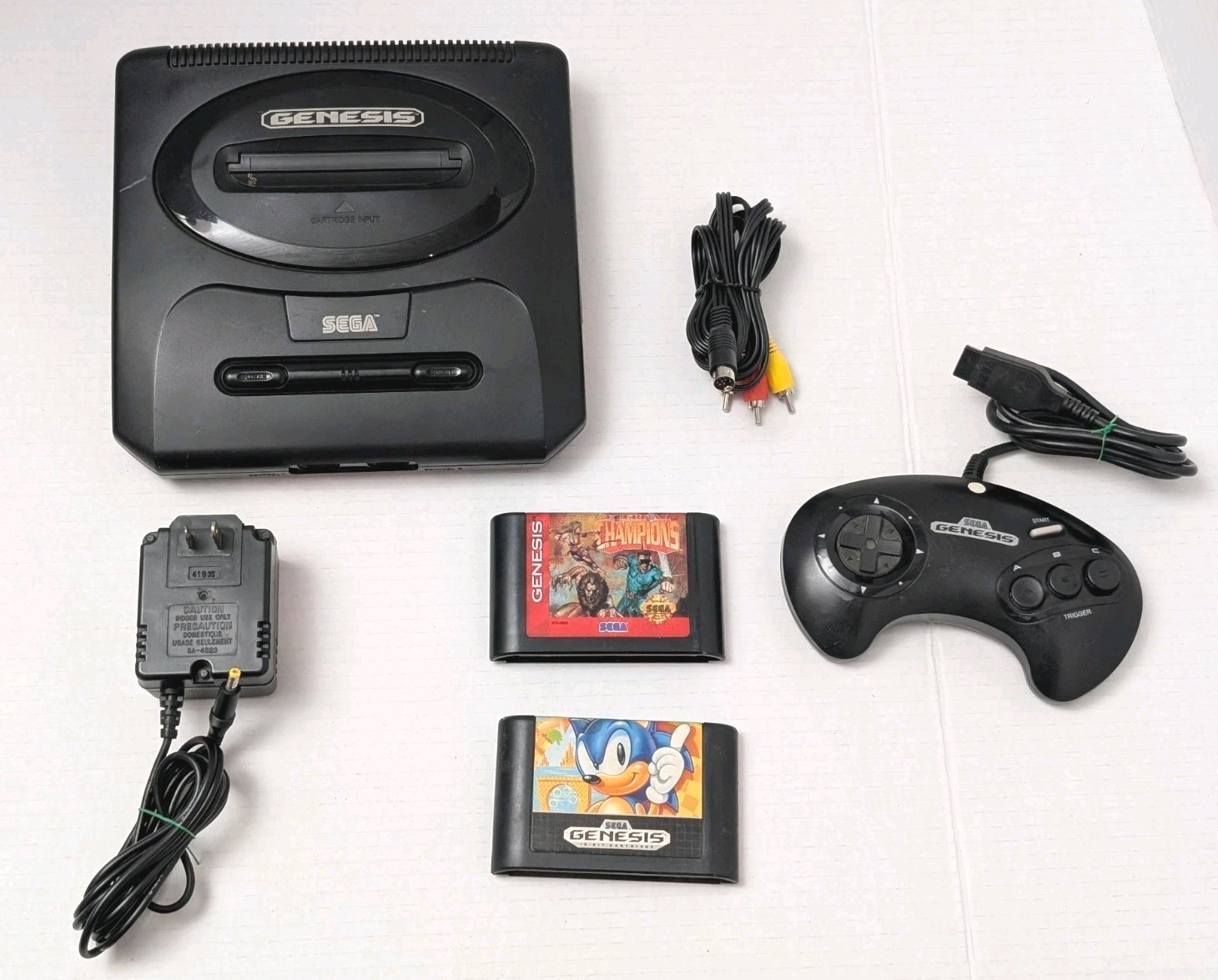 #1 Sega Genesis Model 1631 Console Bundle W/ 2 Games Sonic & Champions 1 Remote
