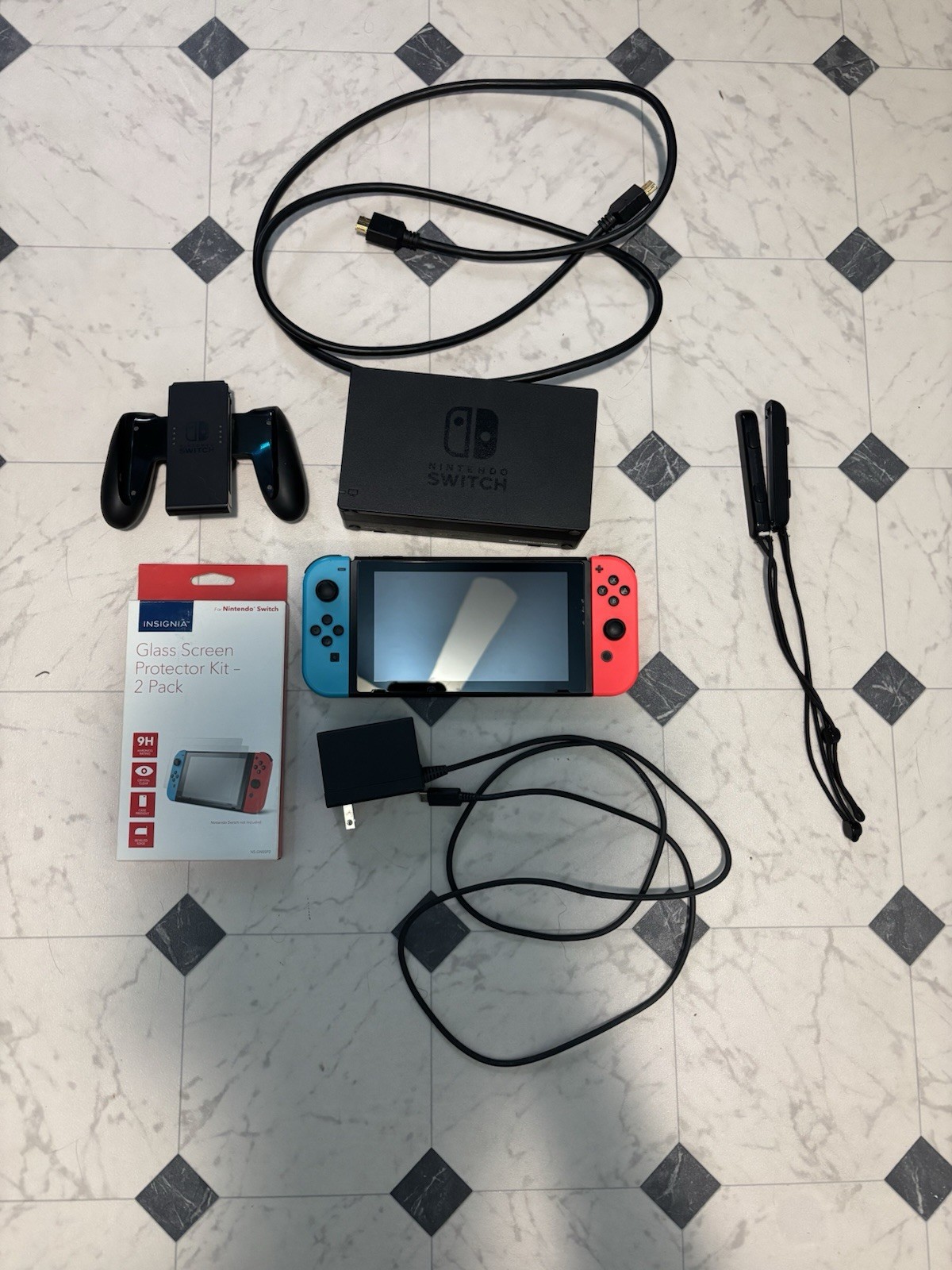 Nintendo Switch Console Neon Blue/Red Bundle Dock Joy-Cons Charger HDMI Grip