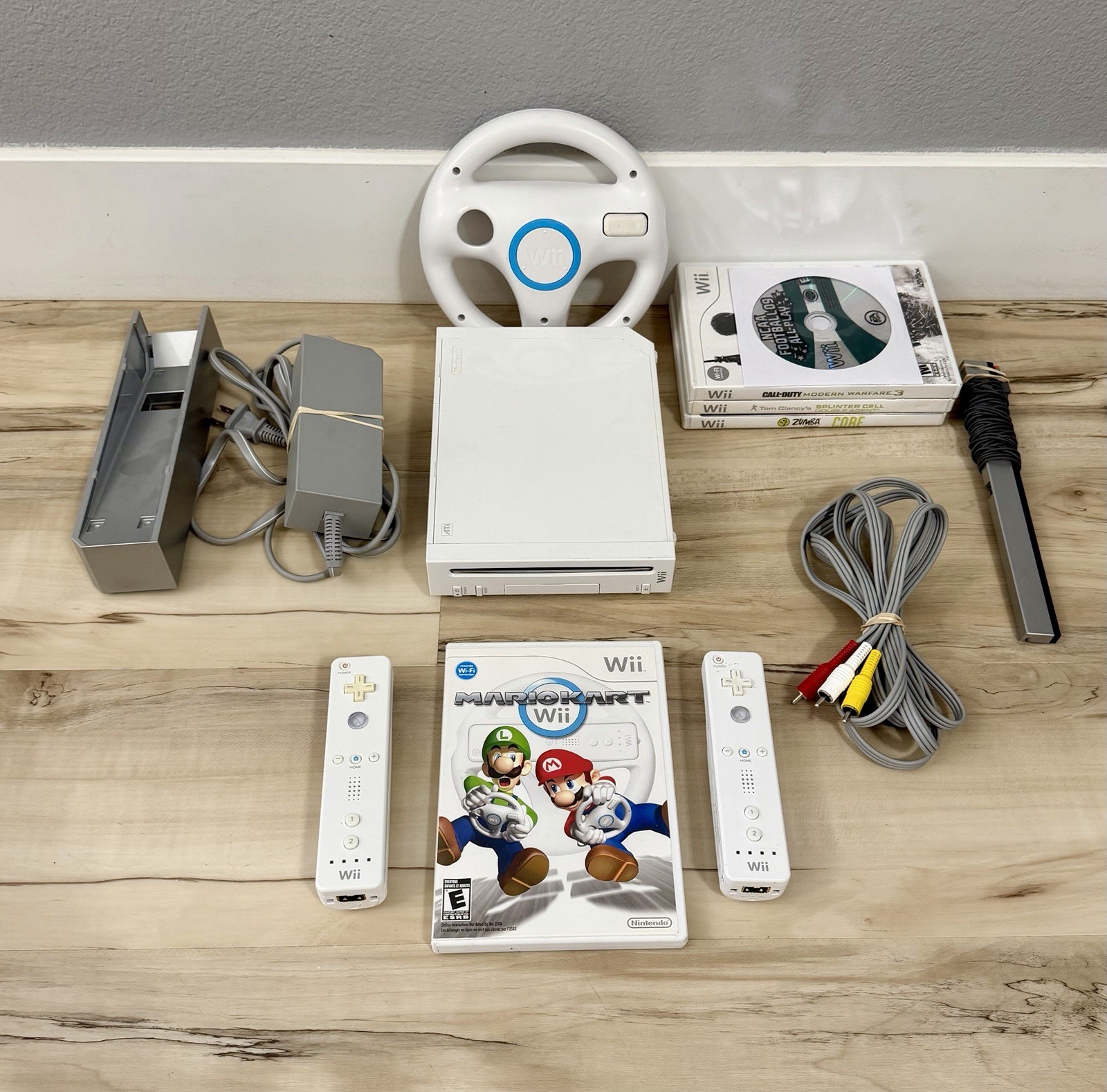 Nintendo Wii Mario Kart Bundle Console RVL-001 Controllers + 5-Games – Tested