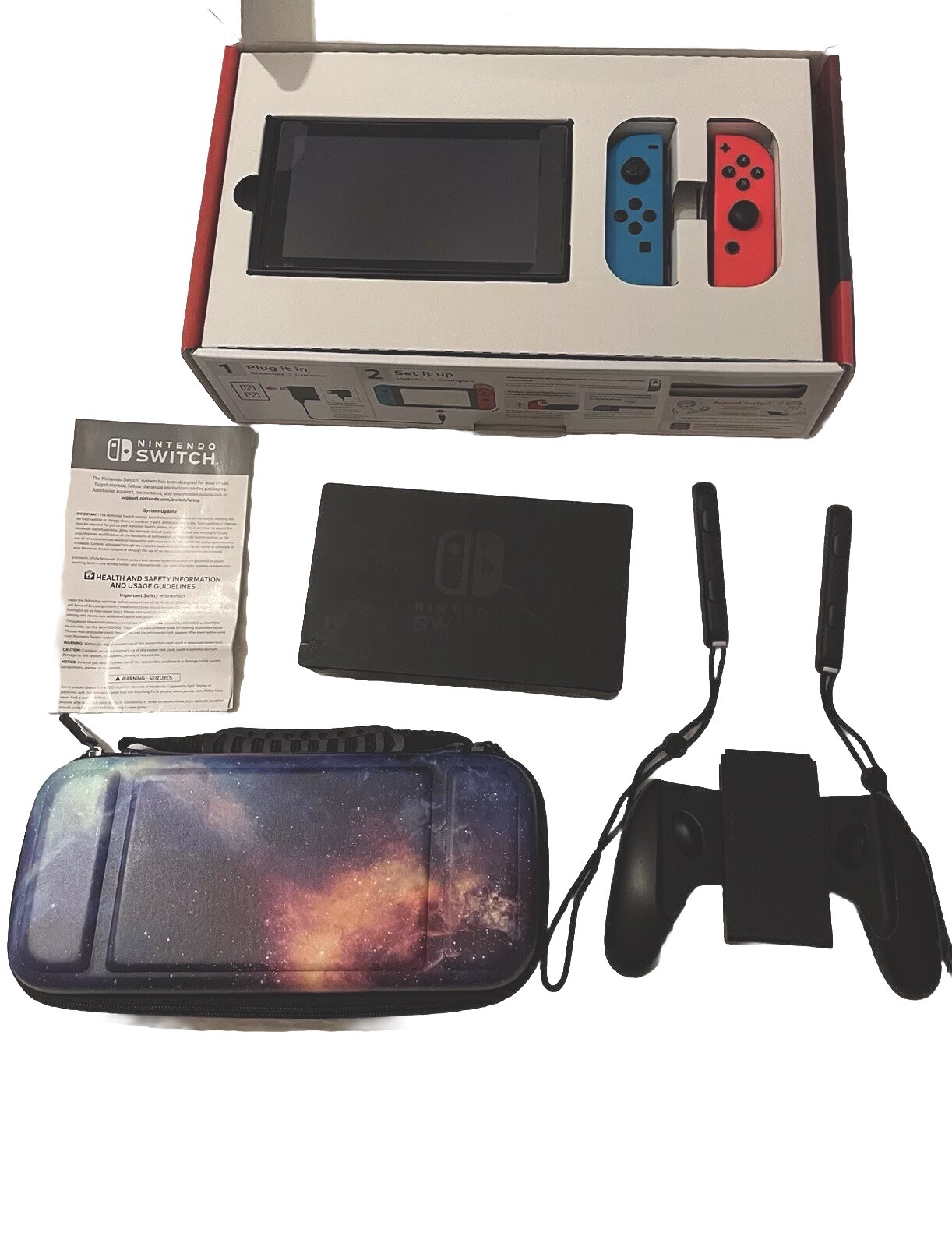 Used Blue and Red Nintendo Switch – Galaxy Traveling Case and TV Adapter