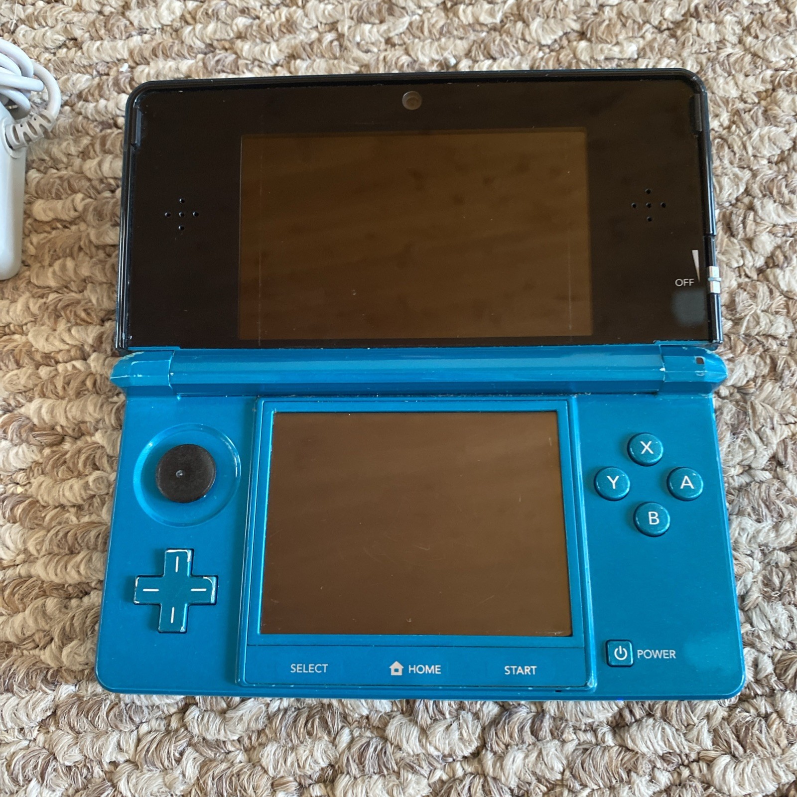 Nintendo 3DS CTR-001 (USA) Console Aqua Blue Stylus Charger SD Card