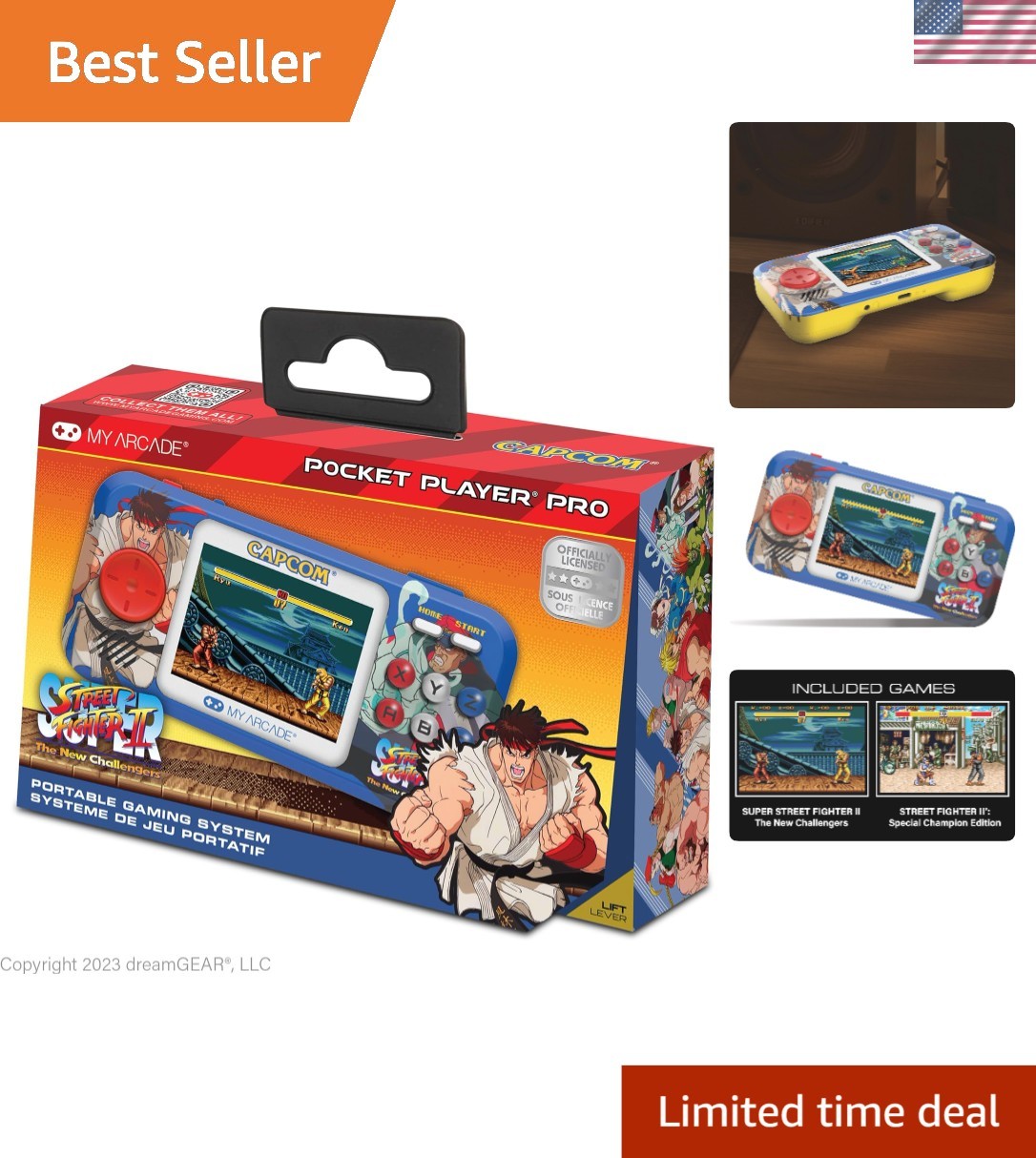 Portable Street Fighter II Pocket Player with AAA Battery or USB-C Power Options