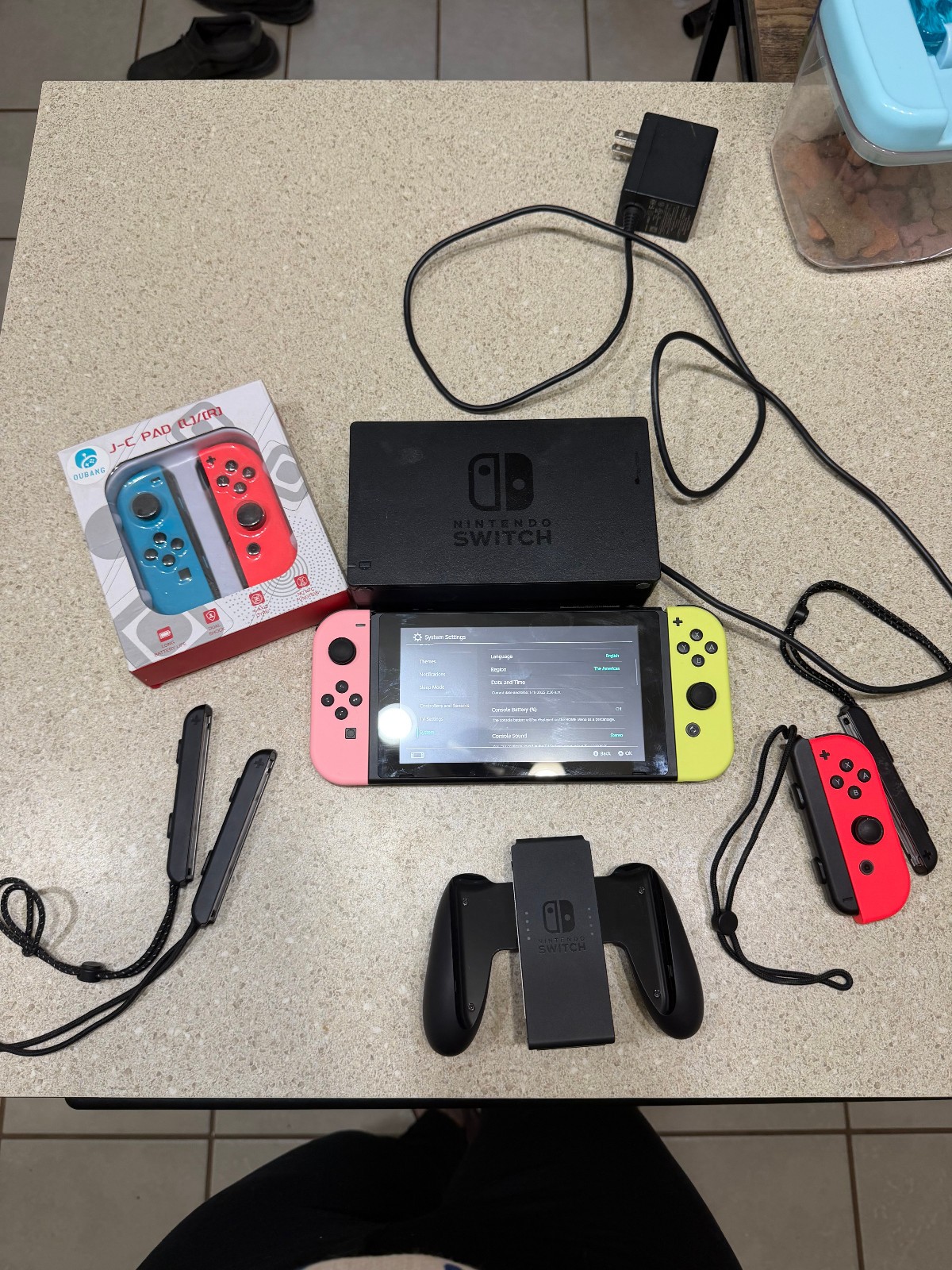 Nintendo Switch Console Bundle – Pink & Yellow Joy-Cons + Extra Controller Set