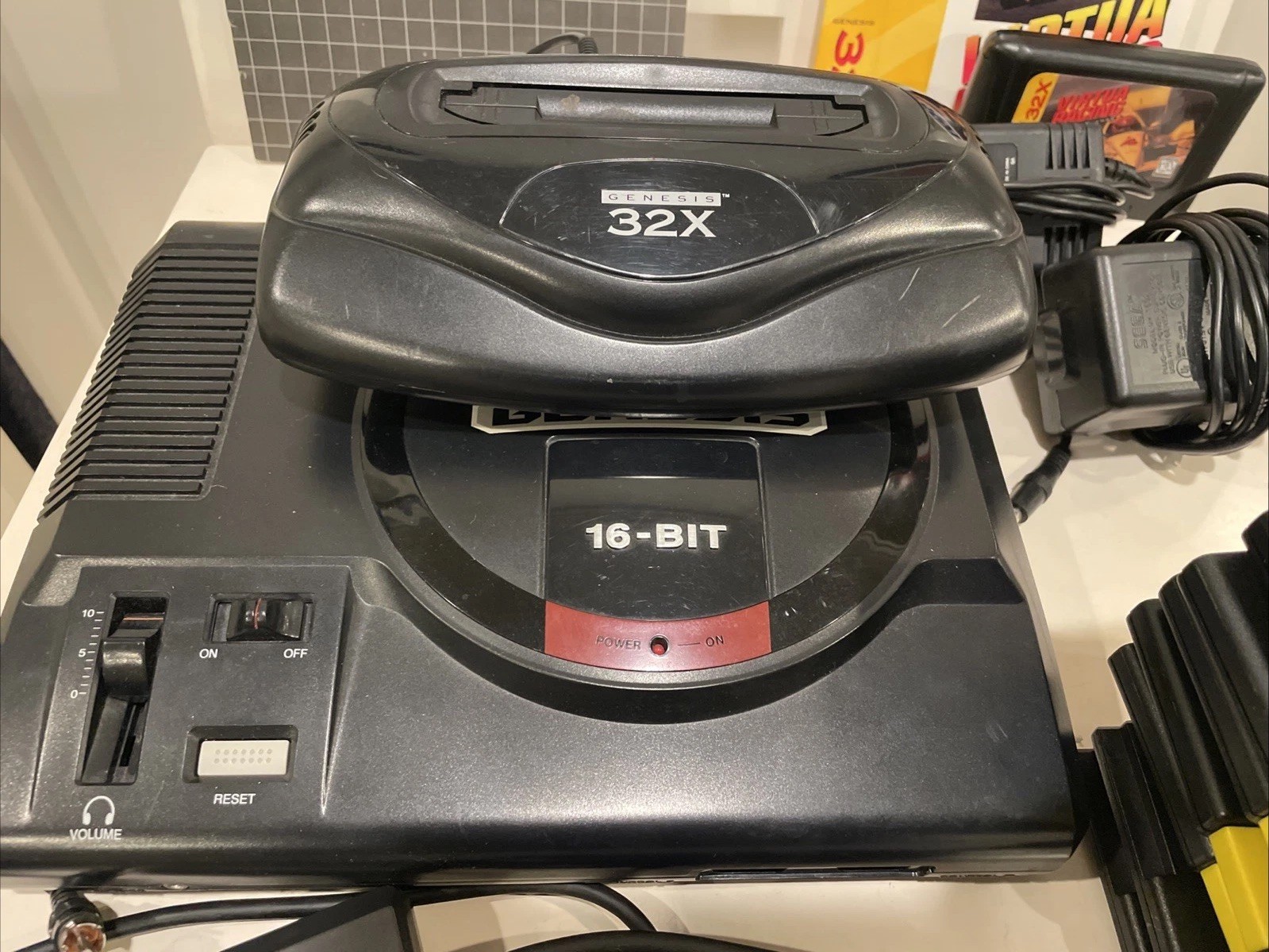 Sega Genesis 1601 Console System, 32X Adapter, 9 Games,Controller, Manual Cables