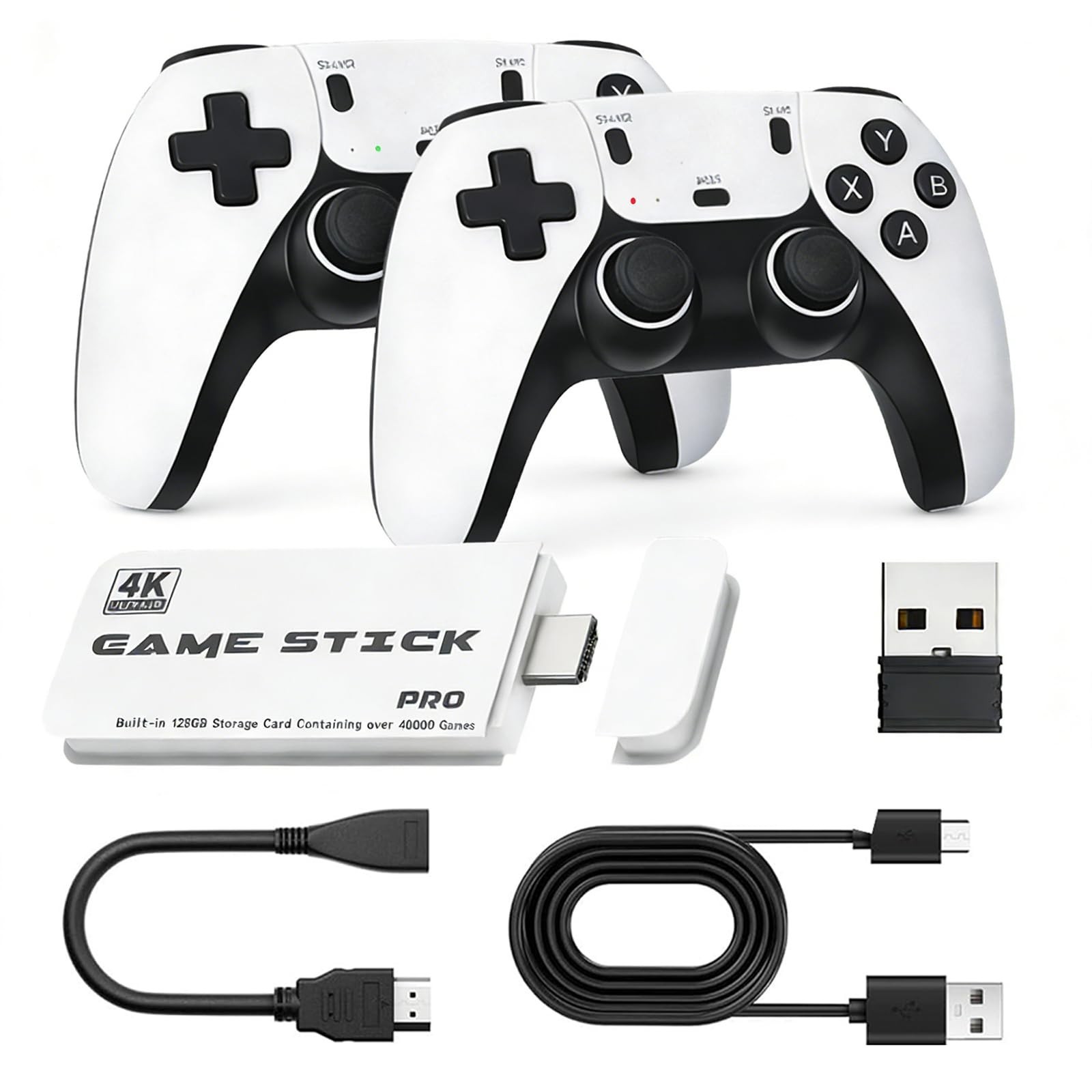 128GB Retro Game Console Stick – Plug & Play HDMI, Dual Wireless Controllers, Mu