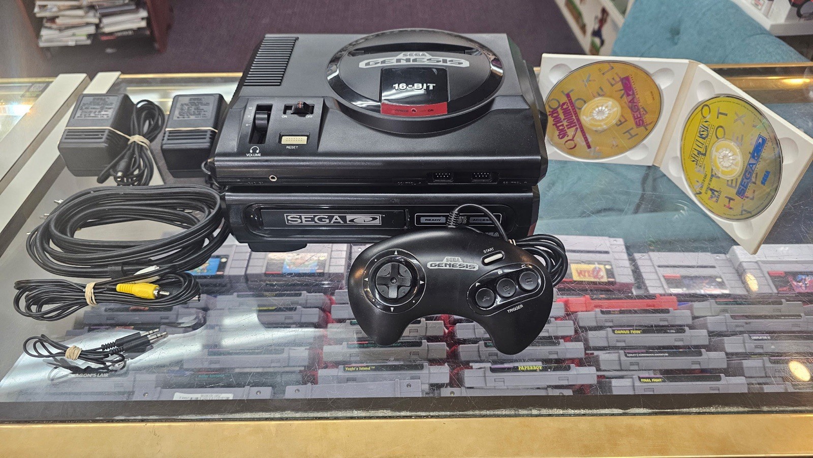 SEGA CD Model 1 + Genesis Working Tested +controller + RF switch W/Sega Classic