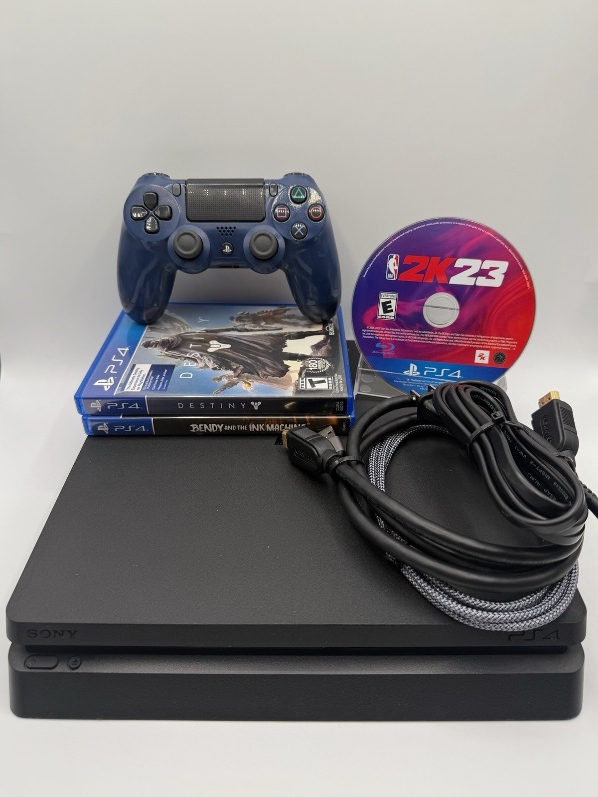 Sony PlayStation 4 Slim 500GB Black W/Controller, Wires & Games (CUH-2115B)