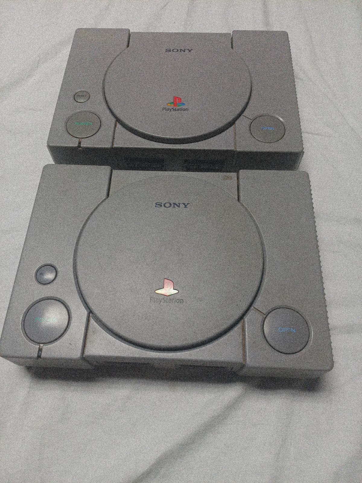 Sony PlayStation 1 PS1 Gray Two Consoles Only SCPH-1001 Powers On Parts/Repair