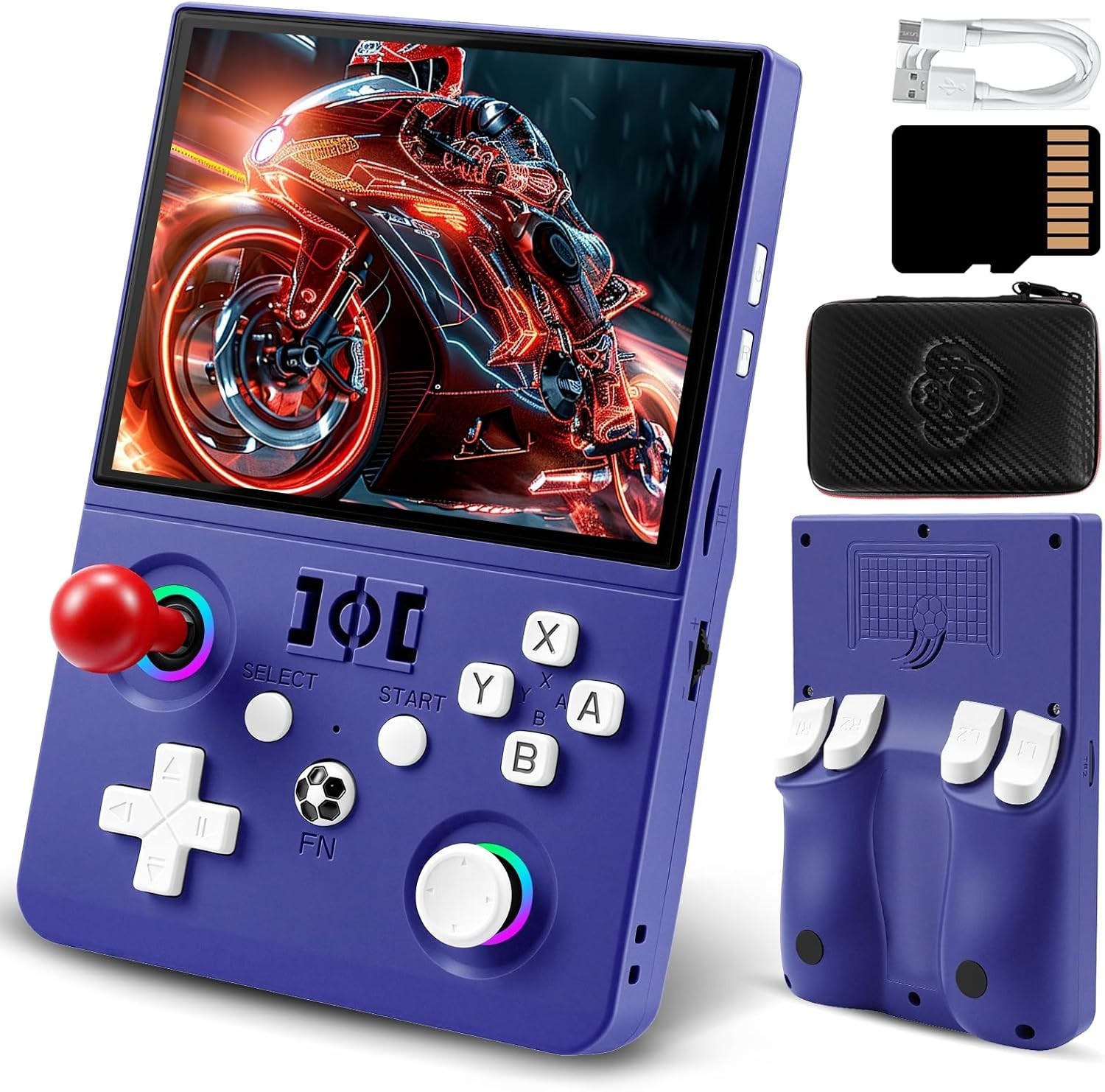 R36MAX 2 Retro Handheld Game Console, 4.5 Inch IPS HD Screen Inch, purple Color