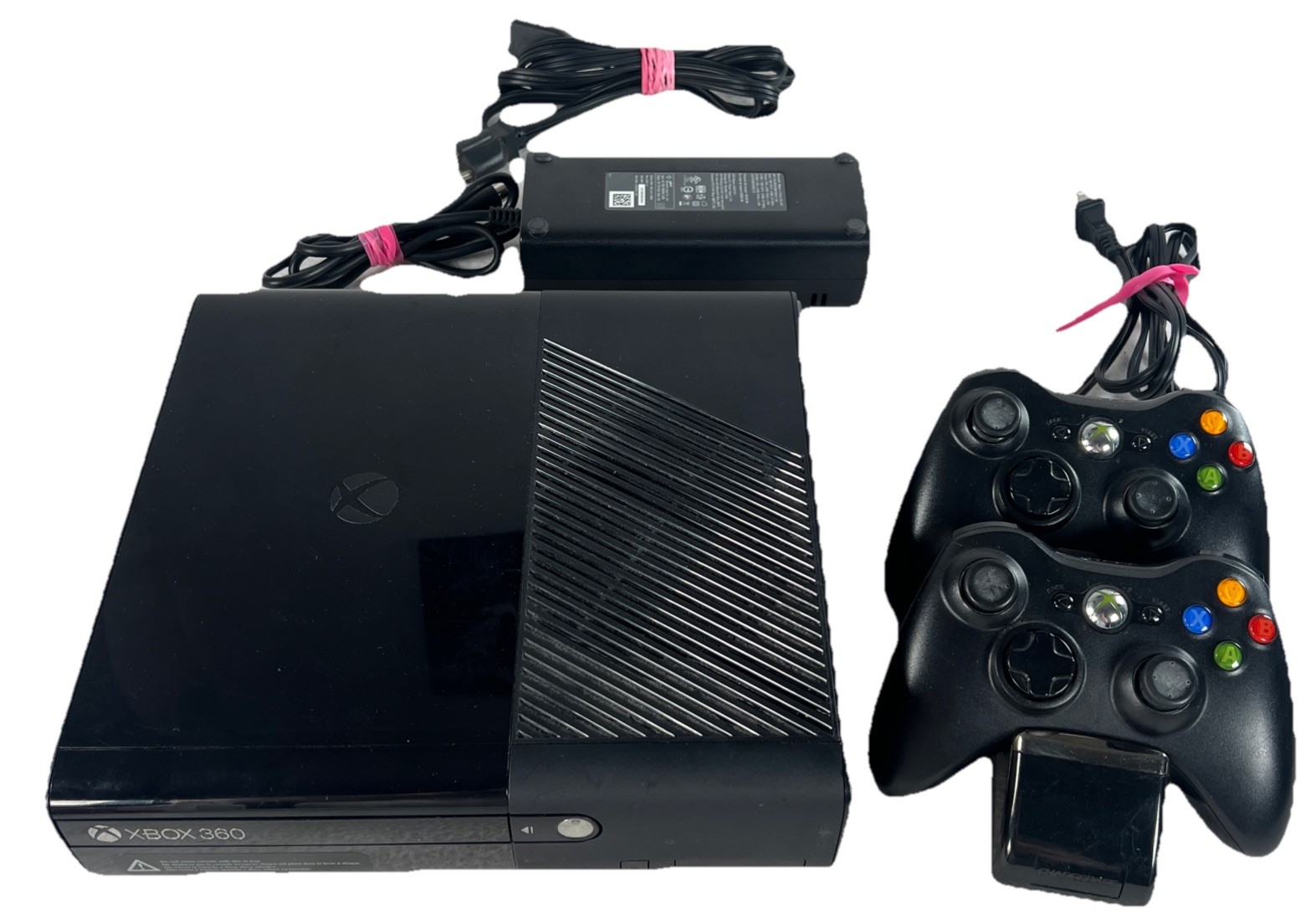 Microsoft Xbox 360-E Console LOT 4GB Wireless 2 Controllers Charger Black Tested
