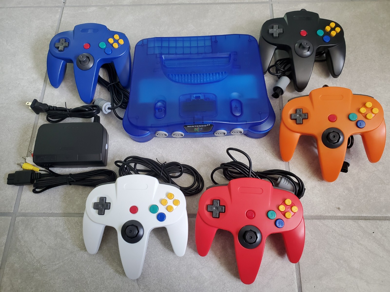 clear blue Nintendo 64 N64 Console Controllers Games Bundle Lot TESTED