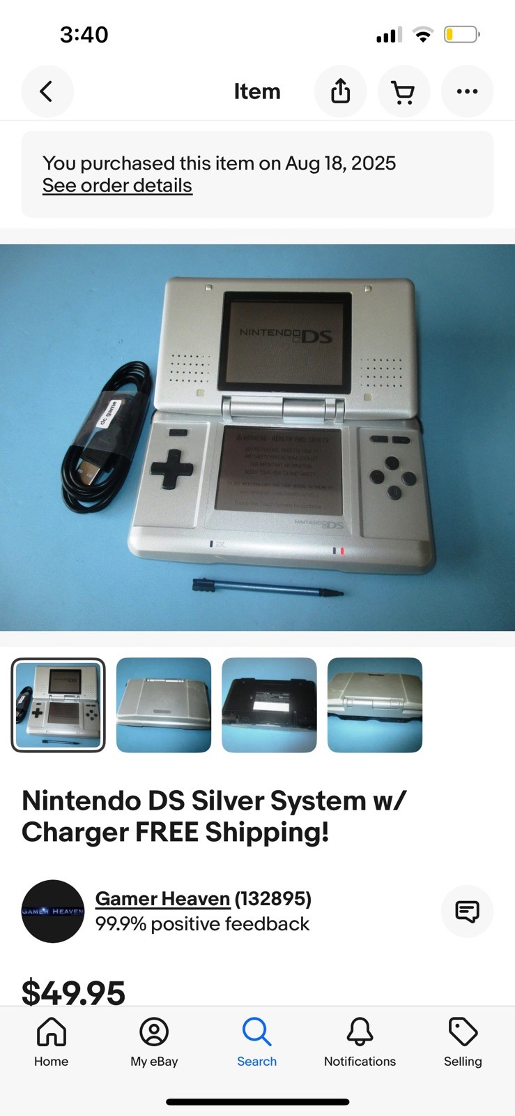 Nintendo DS Silver System w/Charger FREE Shipping!