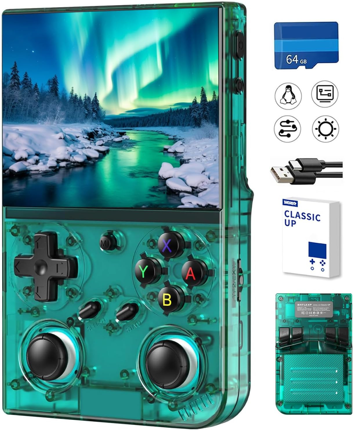 Retro Handheld Game Console,Portable Game with 3.5 Inch IPS Screen,With 64G TF C