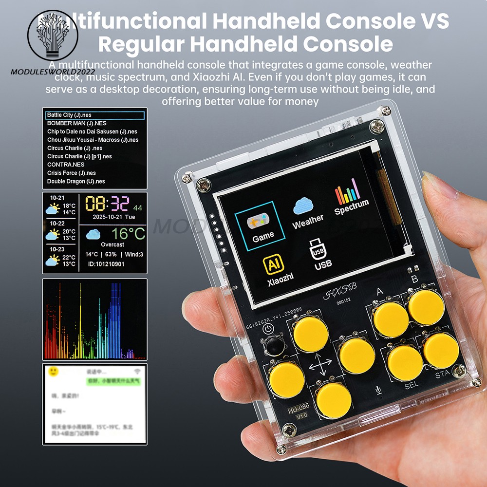 LCD Game Console DIY Kit Multifunction Weather Clock Xiaozhi AI Robot Soldering