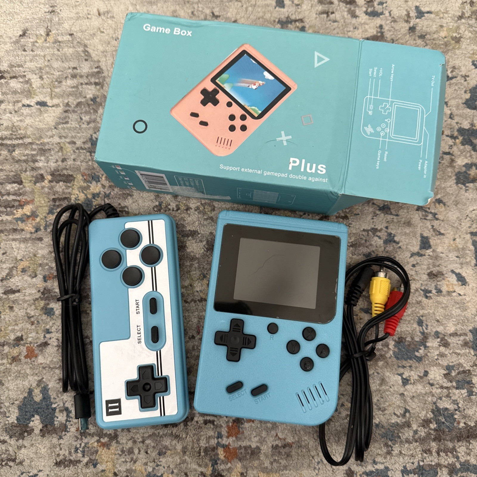 Game Box Plus Handheld System Blue Black, USB RCA, Supports External Gamepad